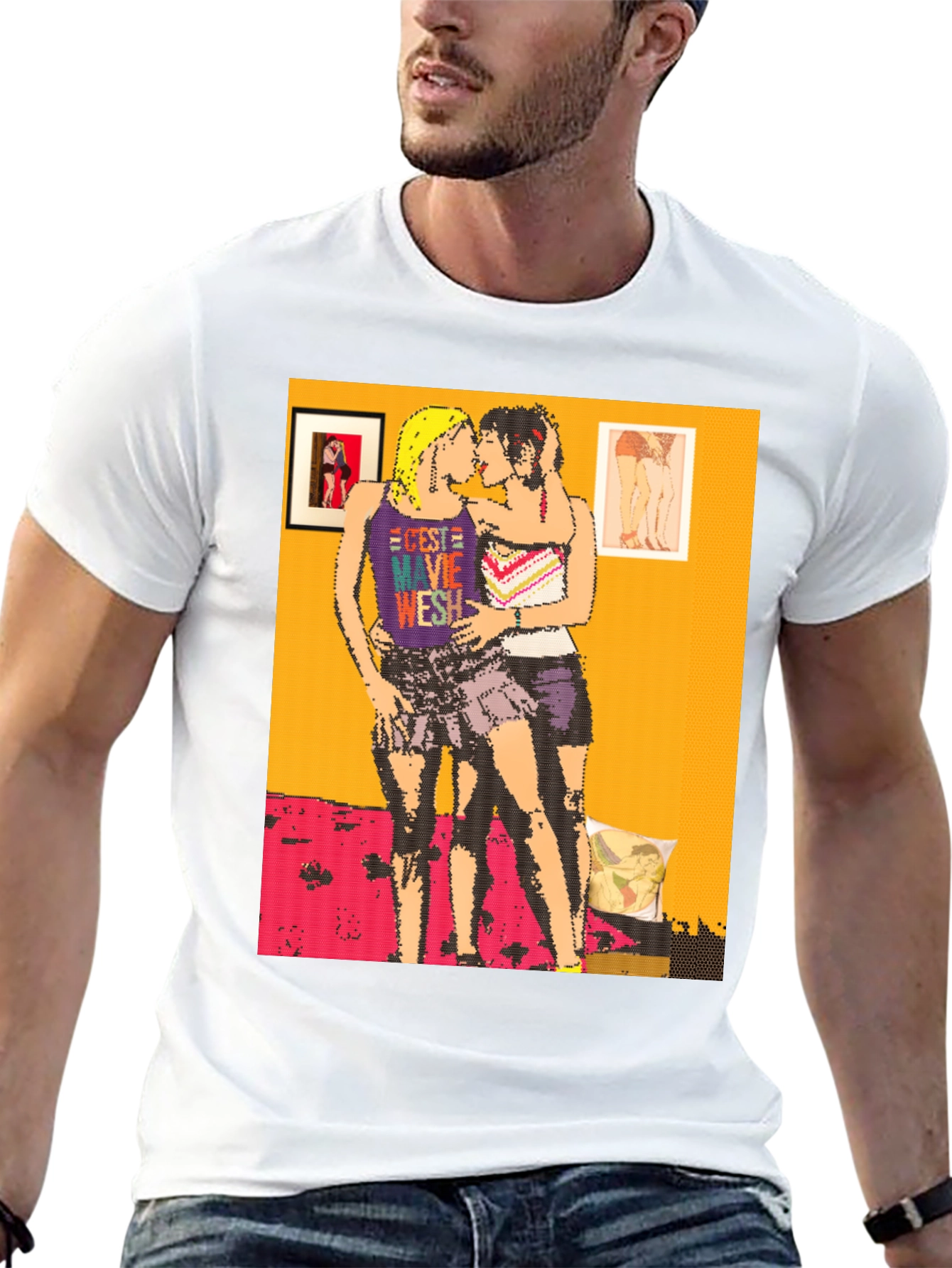 Retro Pixel Art Lesbian Kiss T-Shirt