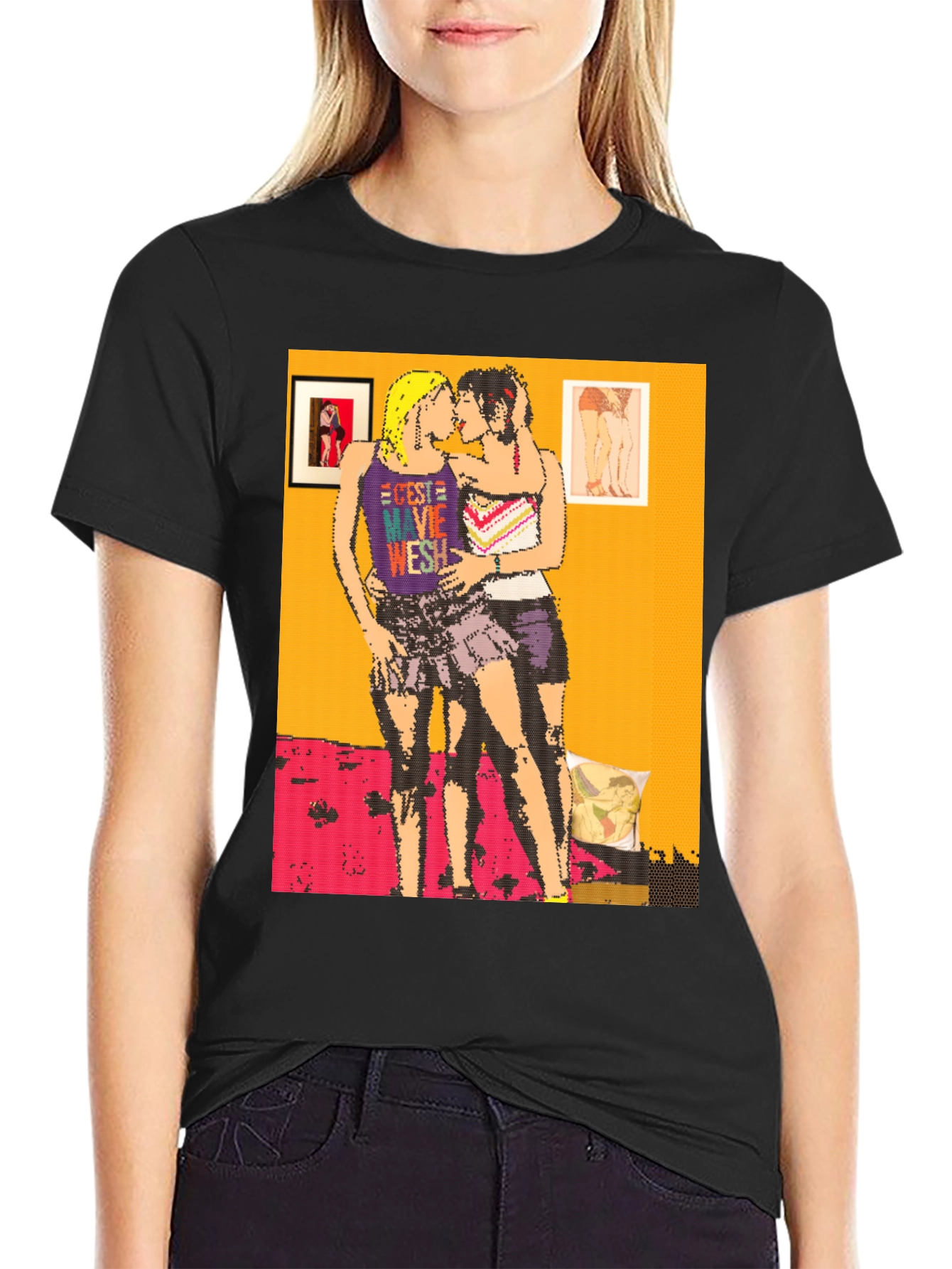 Retro Pixel Art Lesbian Kiss T-Shirt