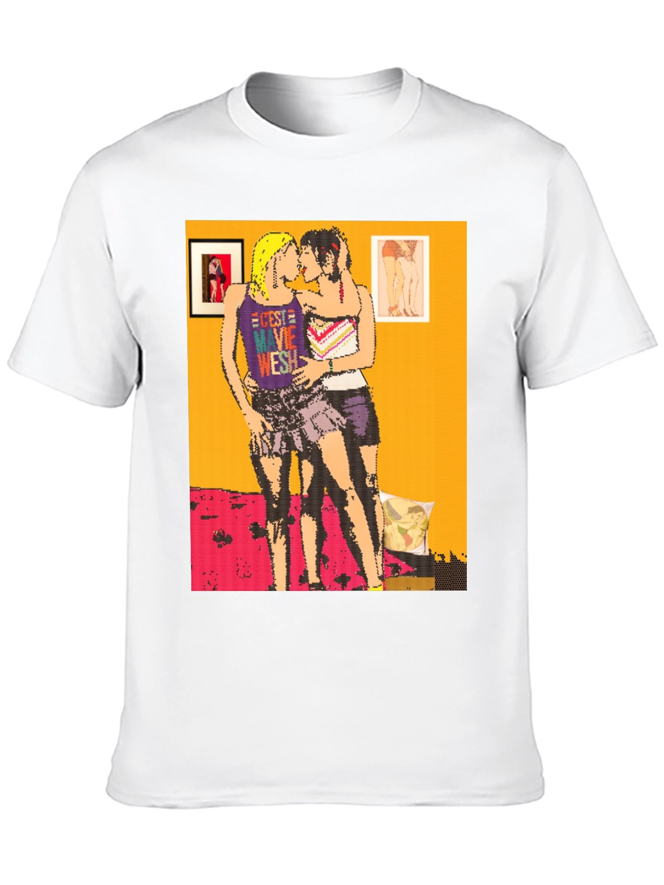 Retro Pixel Art Lesbian Kiss T-Shirt