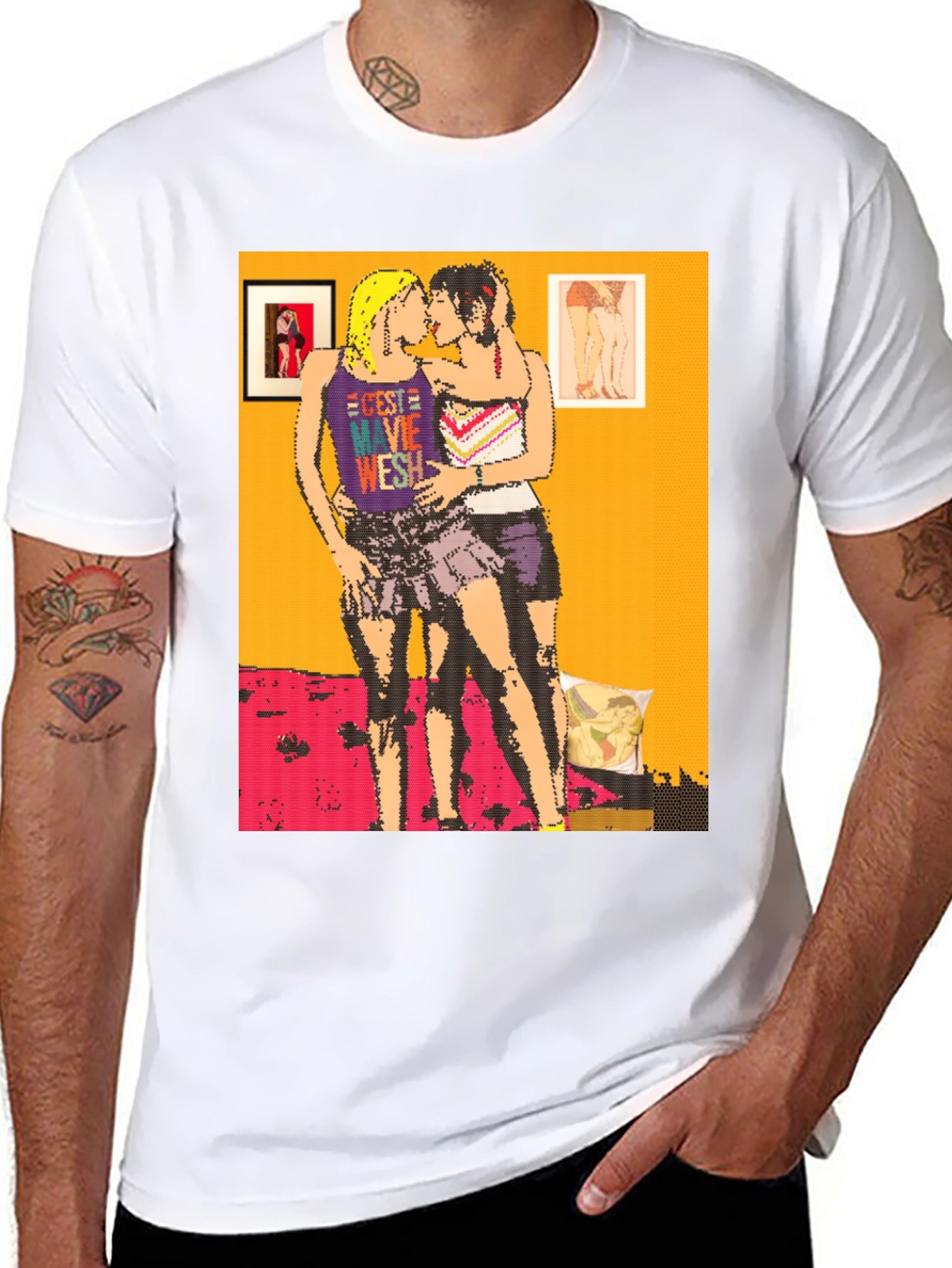 Retro Pixel Art Lesbian Kiss T-Shirt