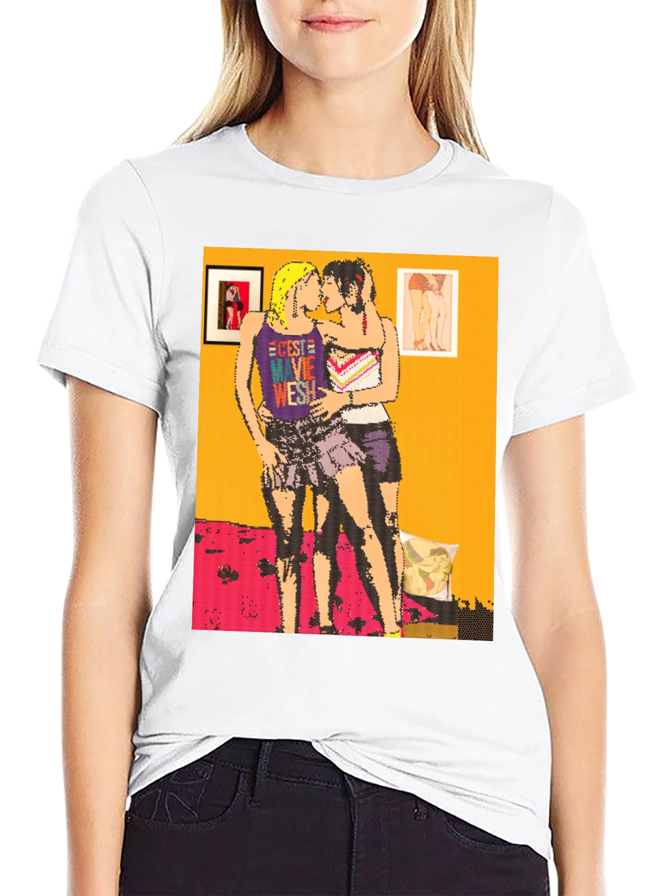 Retro Pixel Art Lesbian Kiss T-Shirt