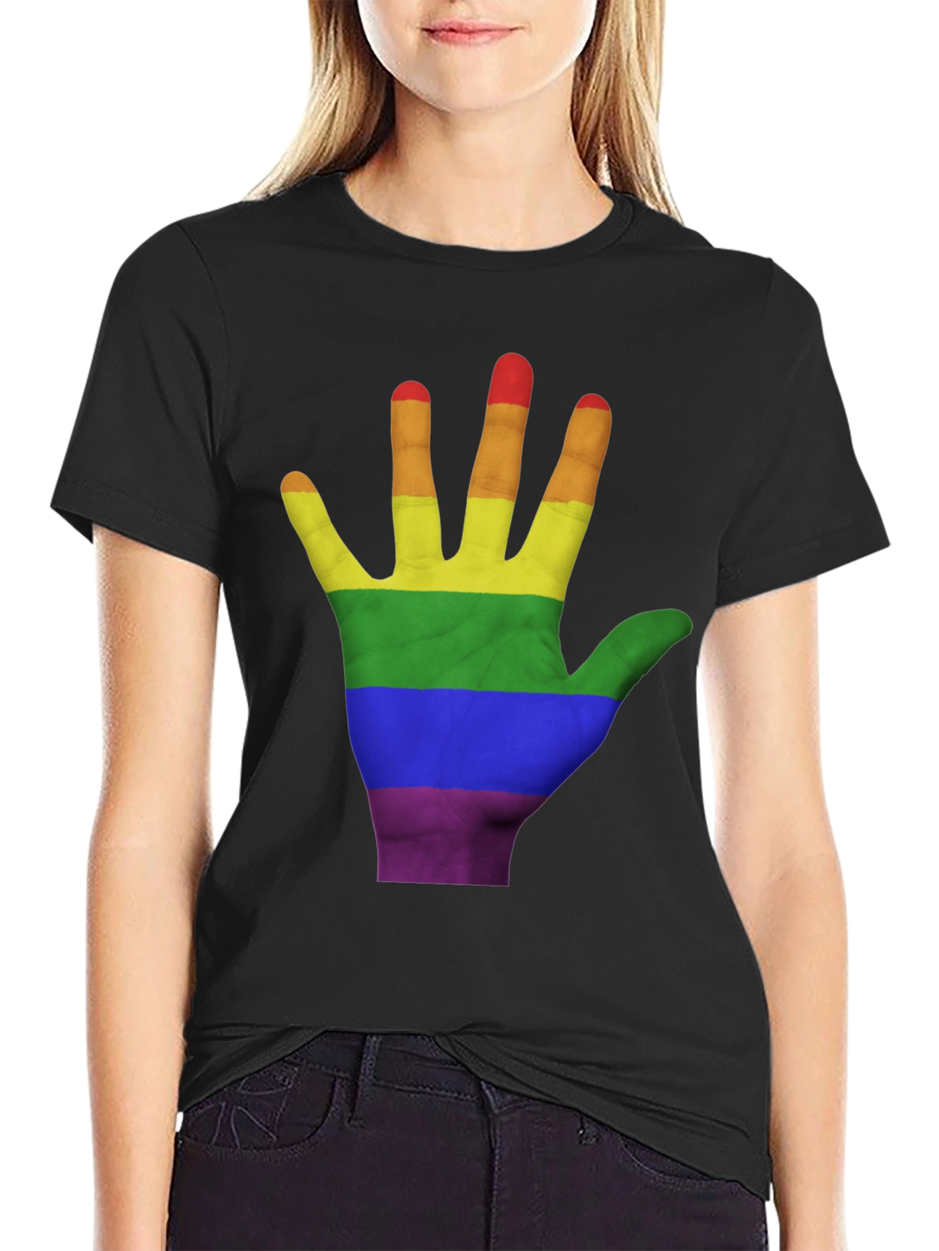 LGBT Pride Hand T-Shirt - Black Cotton Blend
