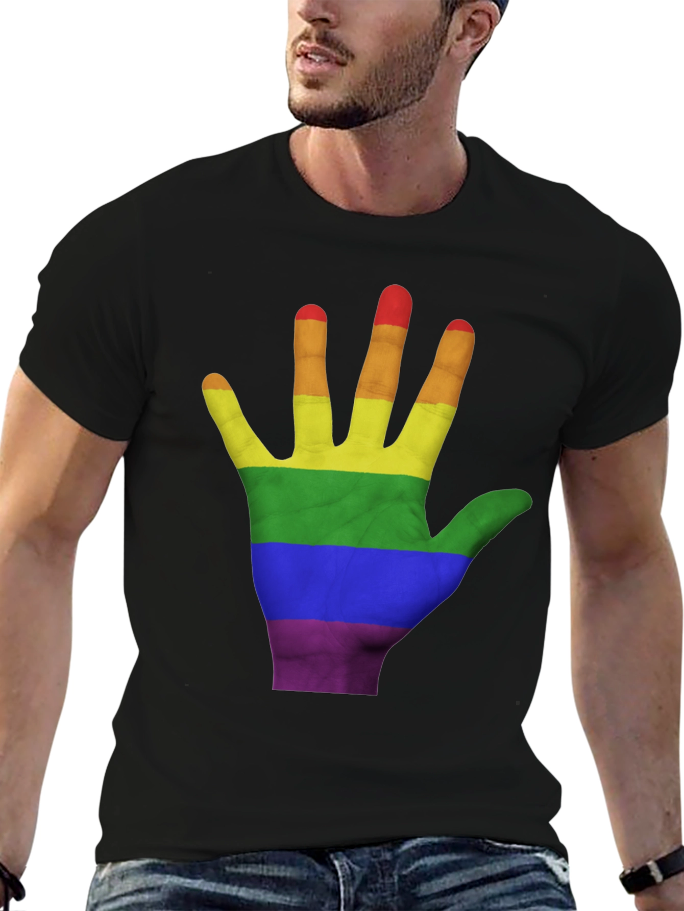 LGBT Pride Hand T-Shirt - Black Cotton Blend
