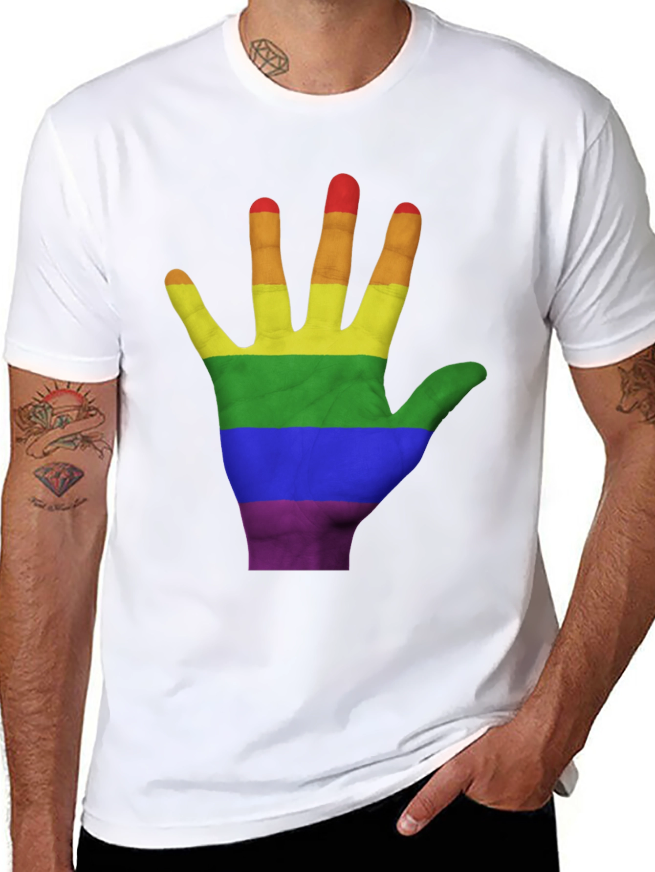 LGBT Pride Hand T-Shirt - Black Cotton Blend
