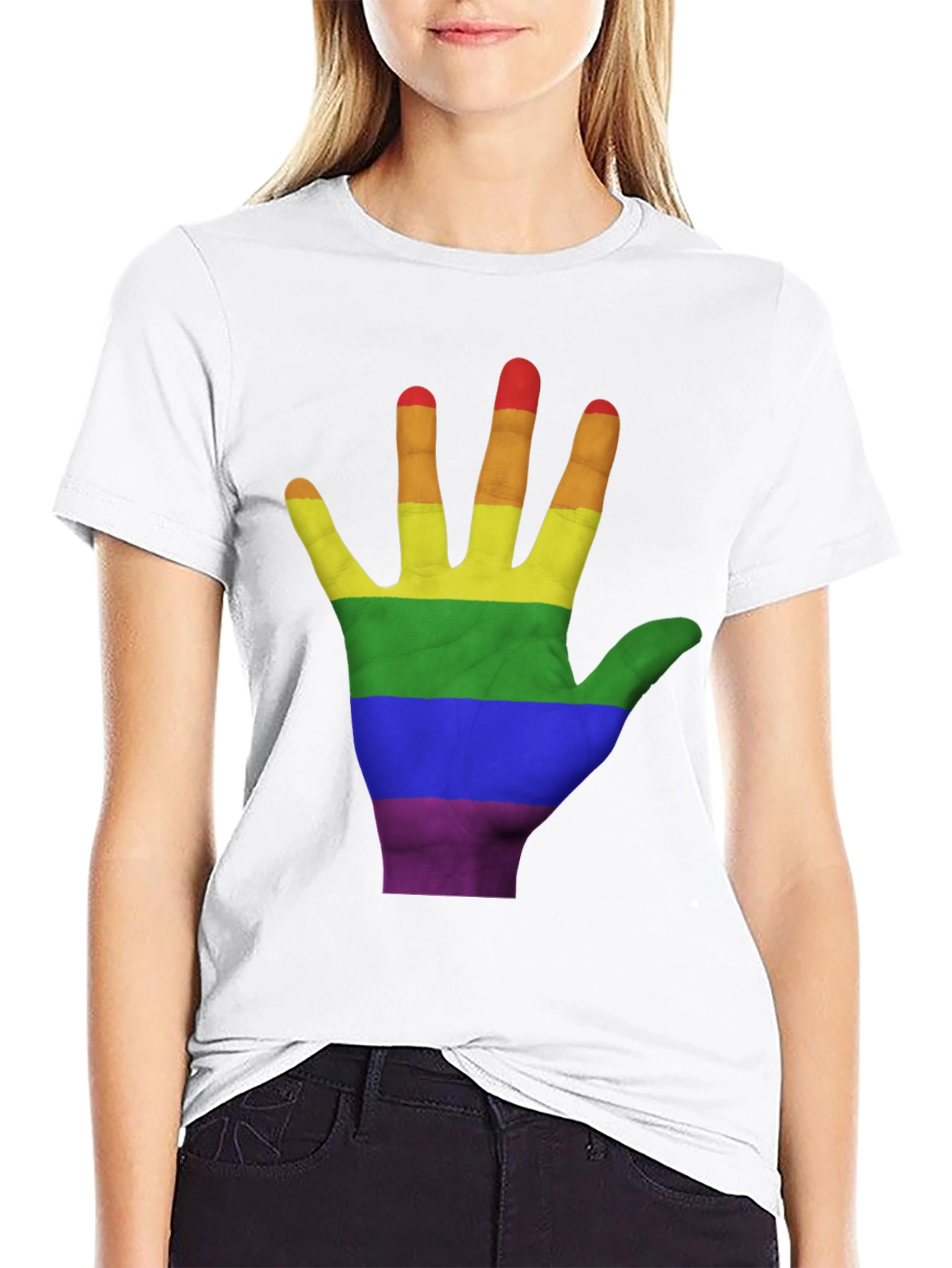 LGBT Pride Hand T-Shirt - Black Cotton Blend