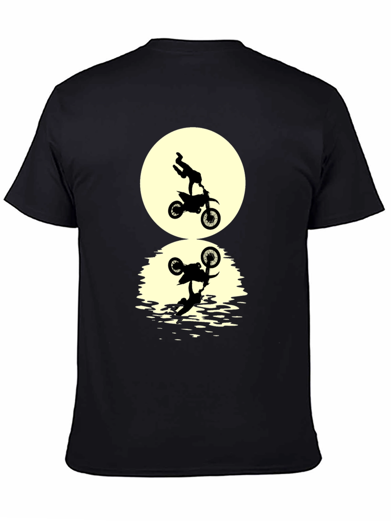 Black T-Shirt with Motorcycle Stunt Reflection Graphic