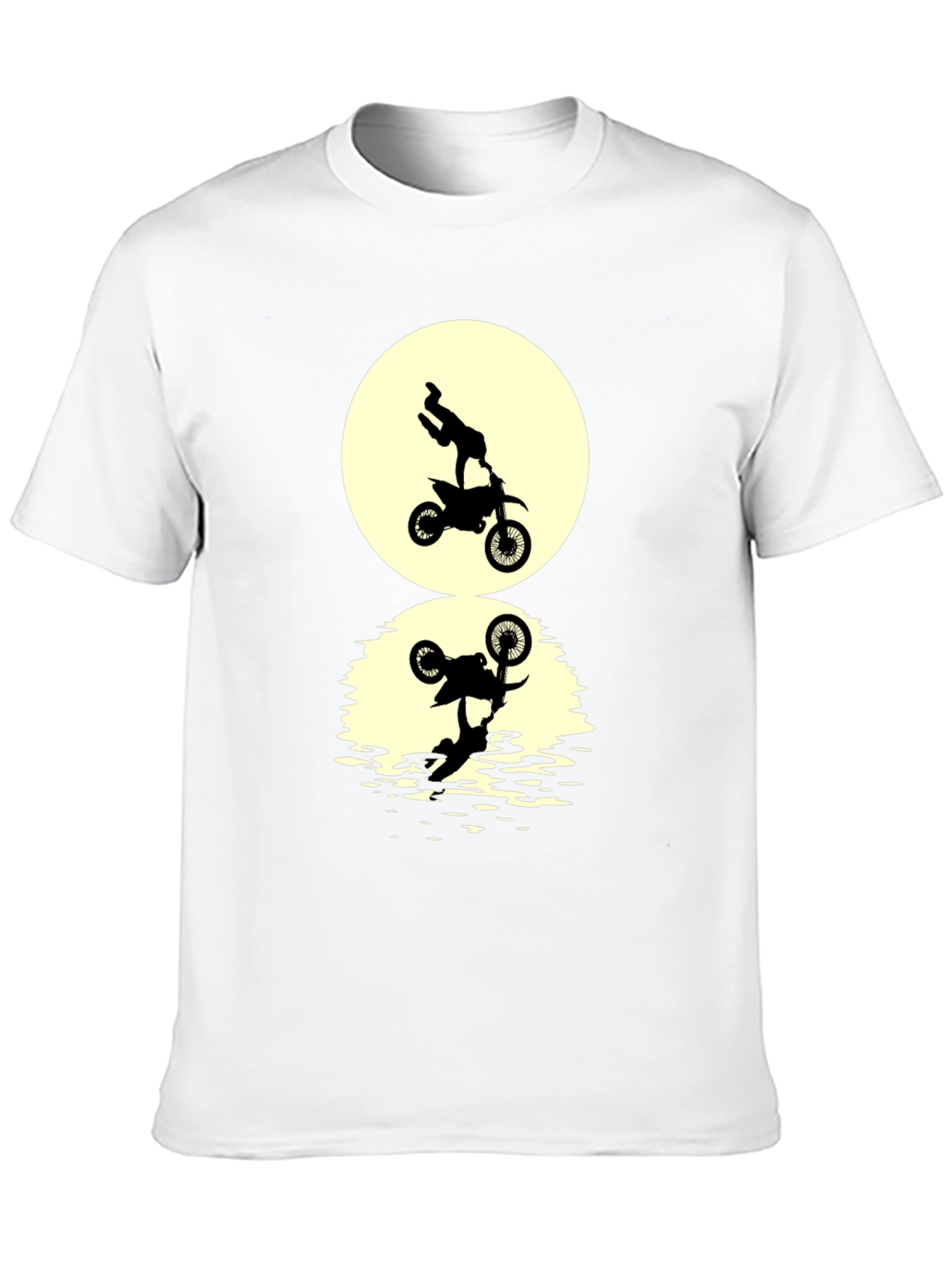 Black T-Shirt with Motorcycle Stunt Reflection Graphic