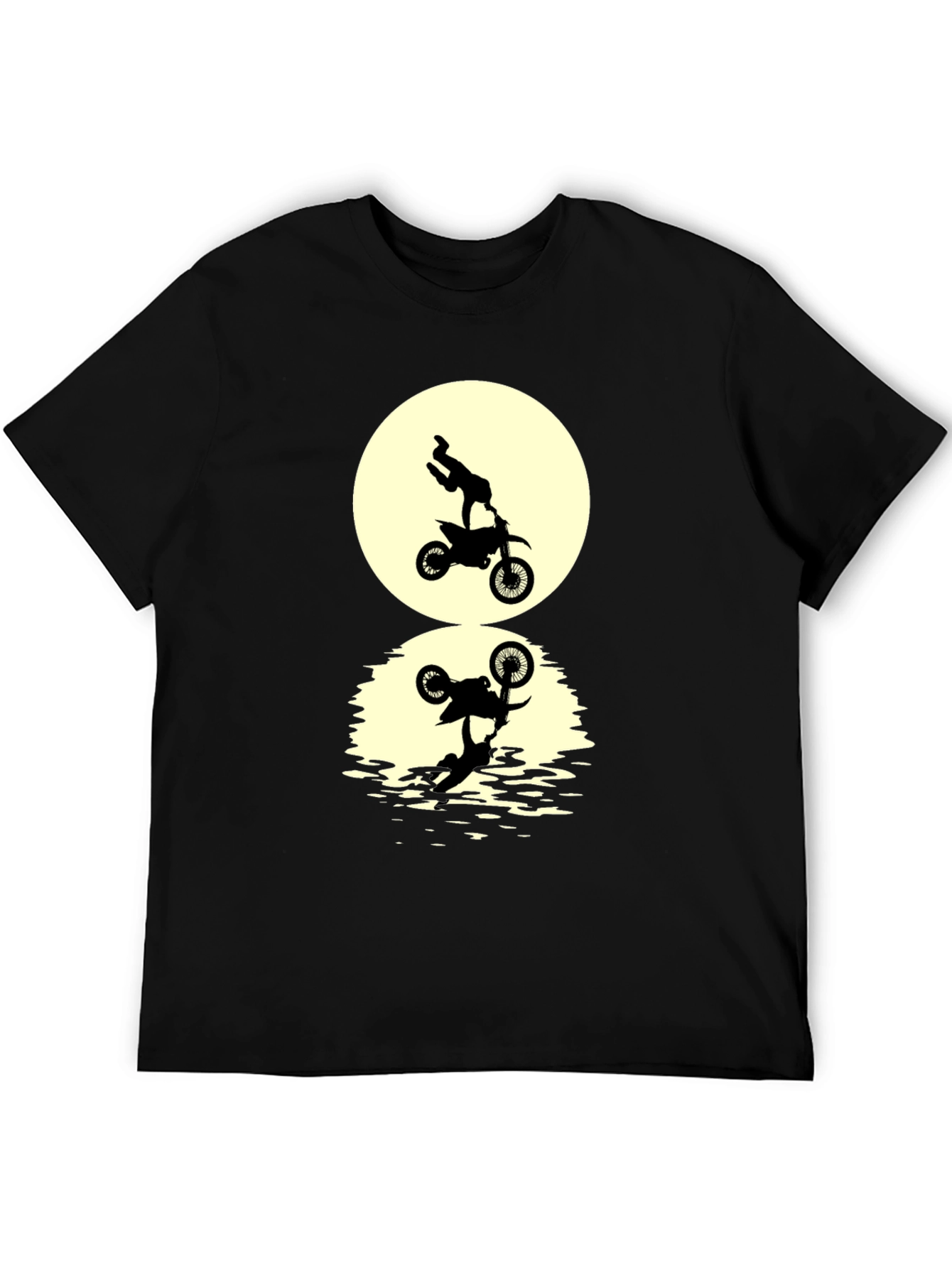 Black T-Shirt with Motorcycle Stunt Reflection Graphic