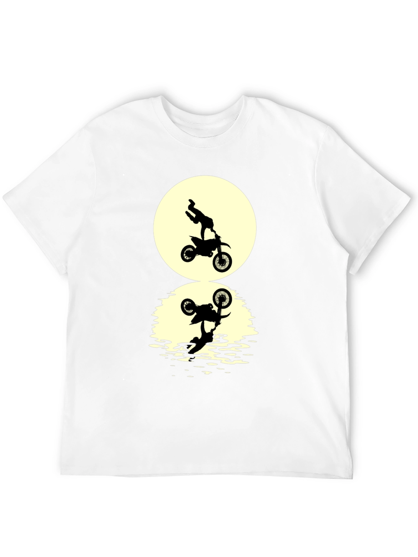 Black T-Shirt with Motorcycle Stunt Reflection Graphic