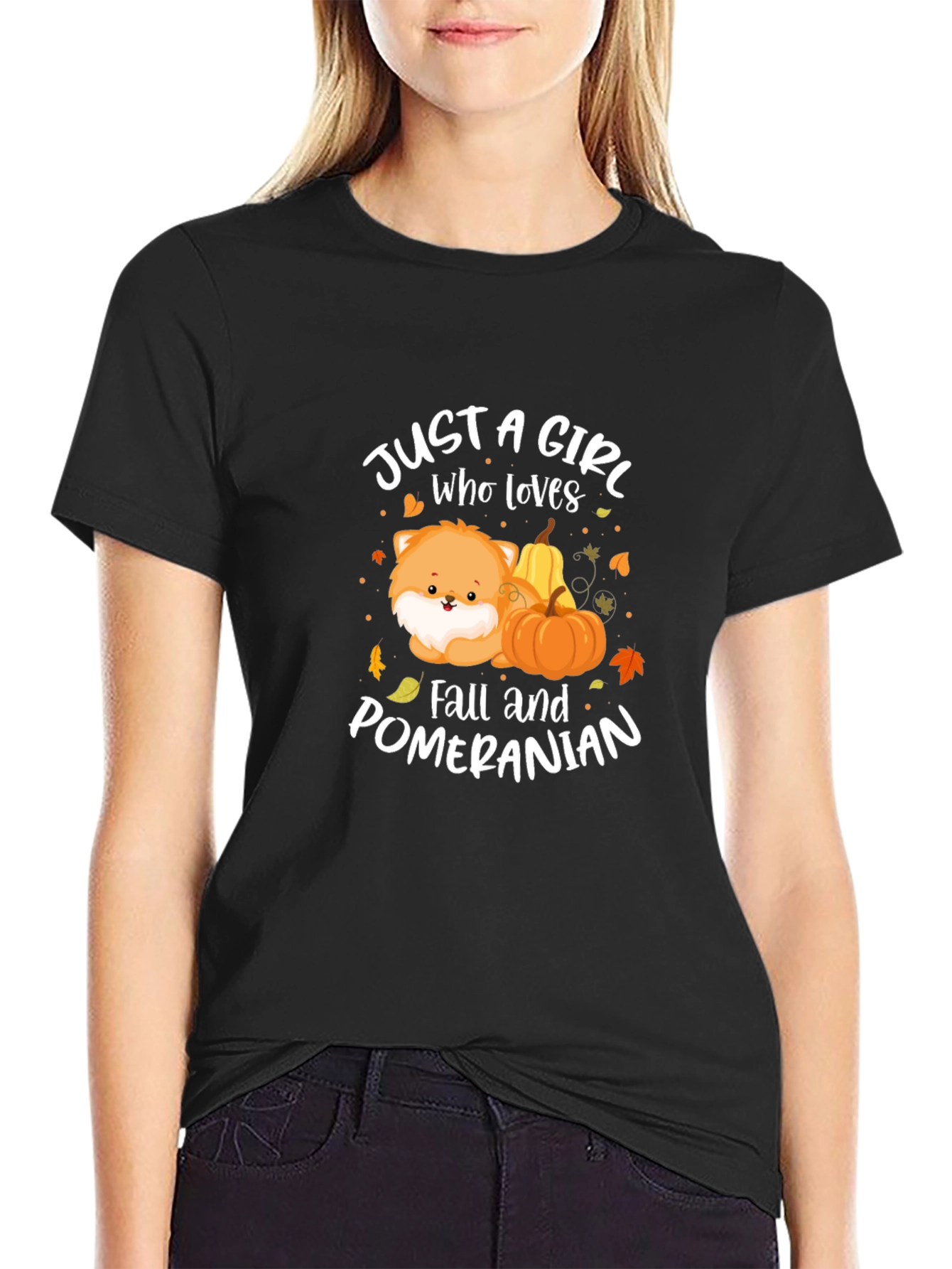 Girl Who Loves Fall and Pomeranians T-Shirt