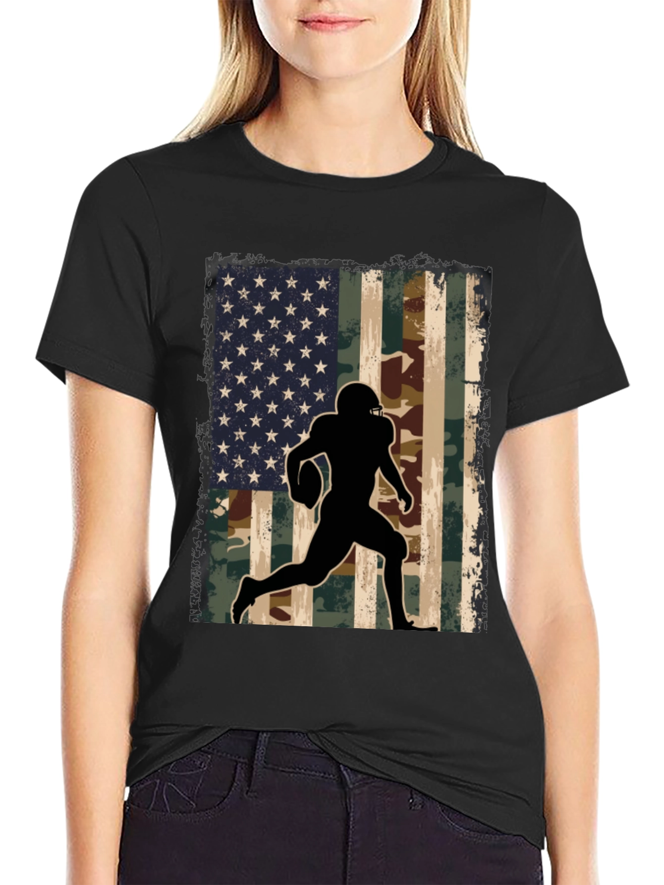 American Flag Football Player Graphic T-Shirt