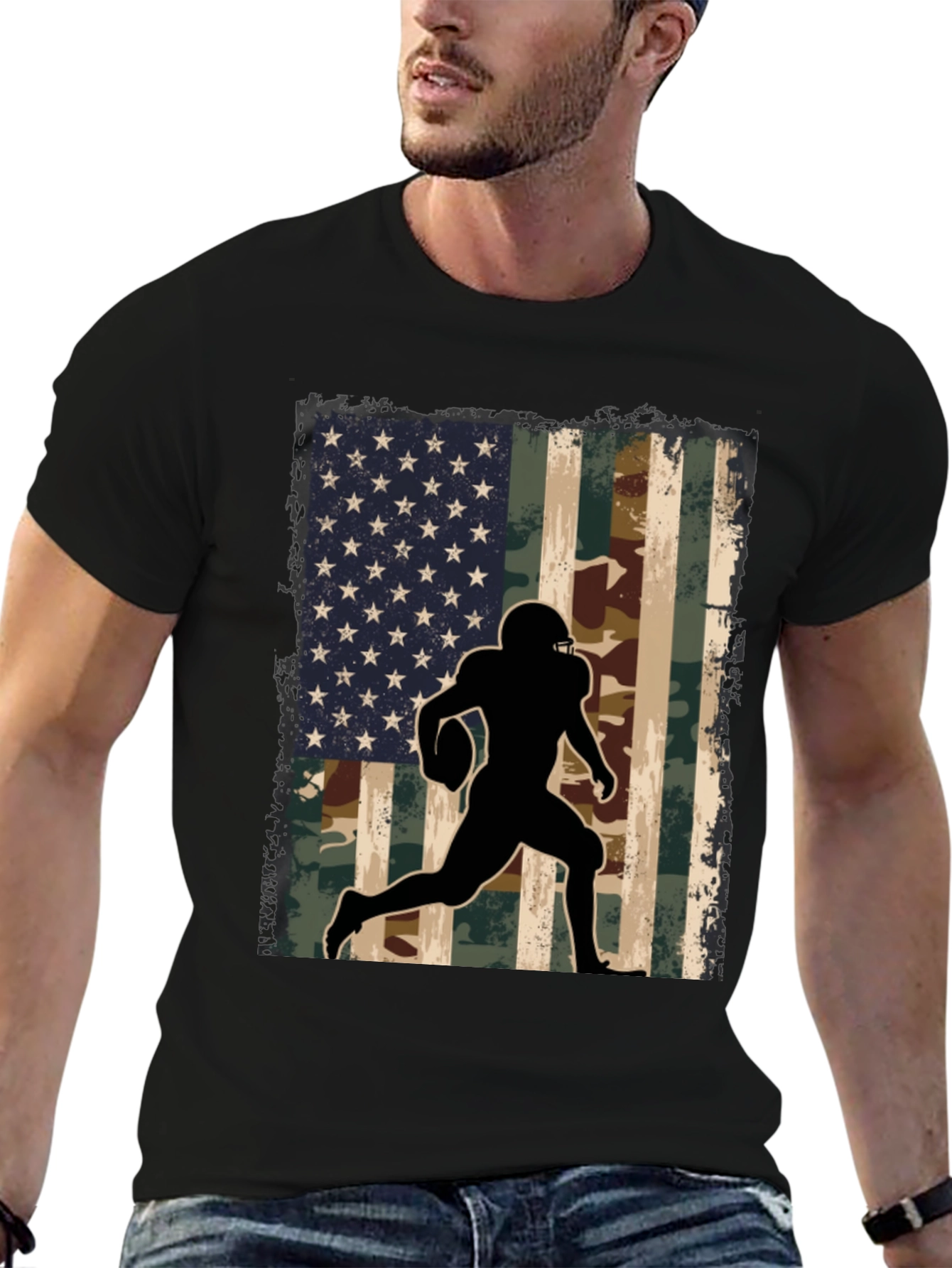 American Flag Football Player Graphic T-Shirt