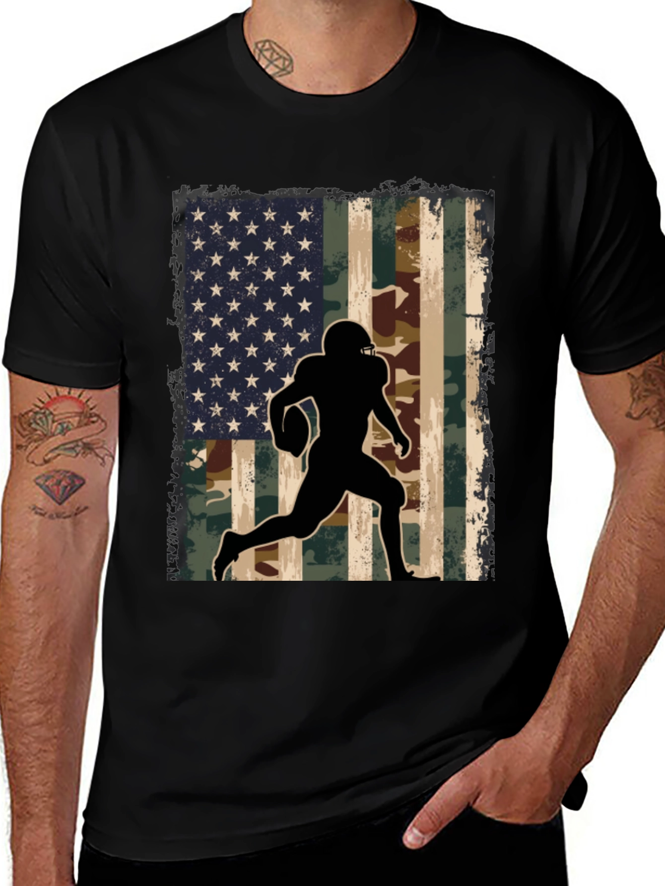 American Flag Football Player Graphic T-Shirt