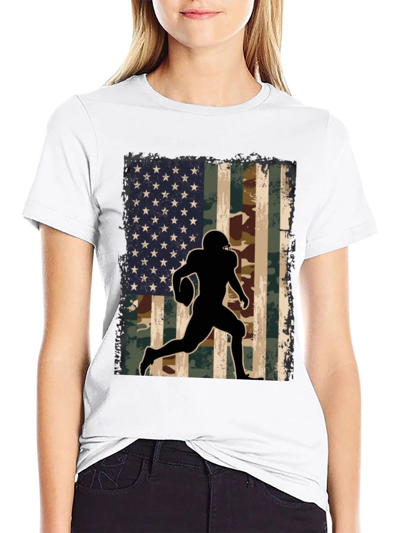 American Flag Football Player Graphic T-Shirt