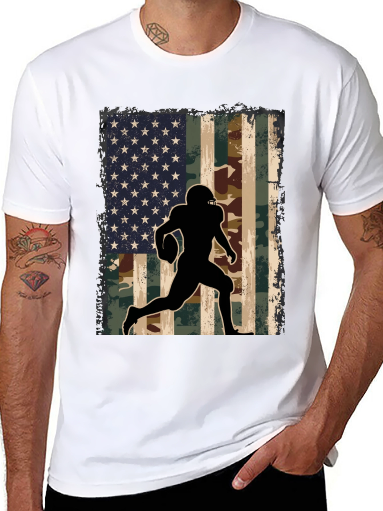American Flag Football Player Graphic T-Shirt