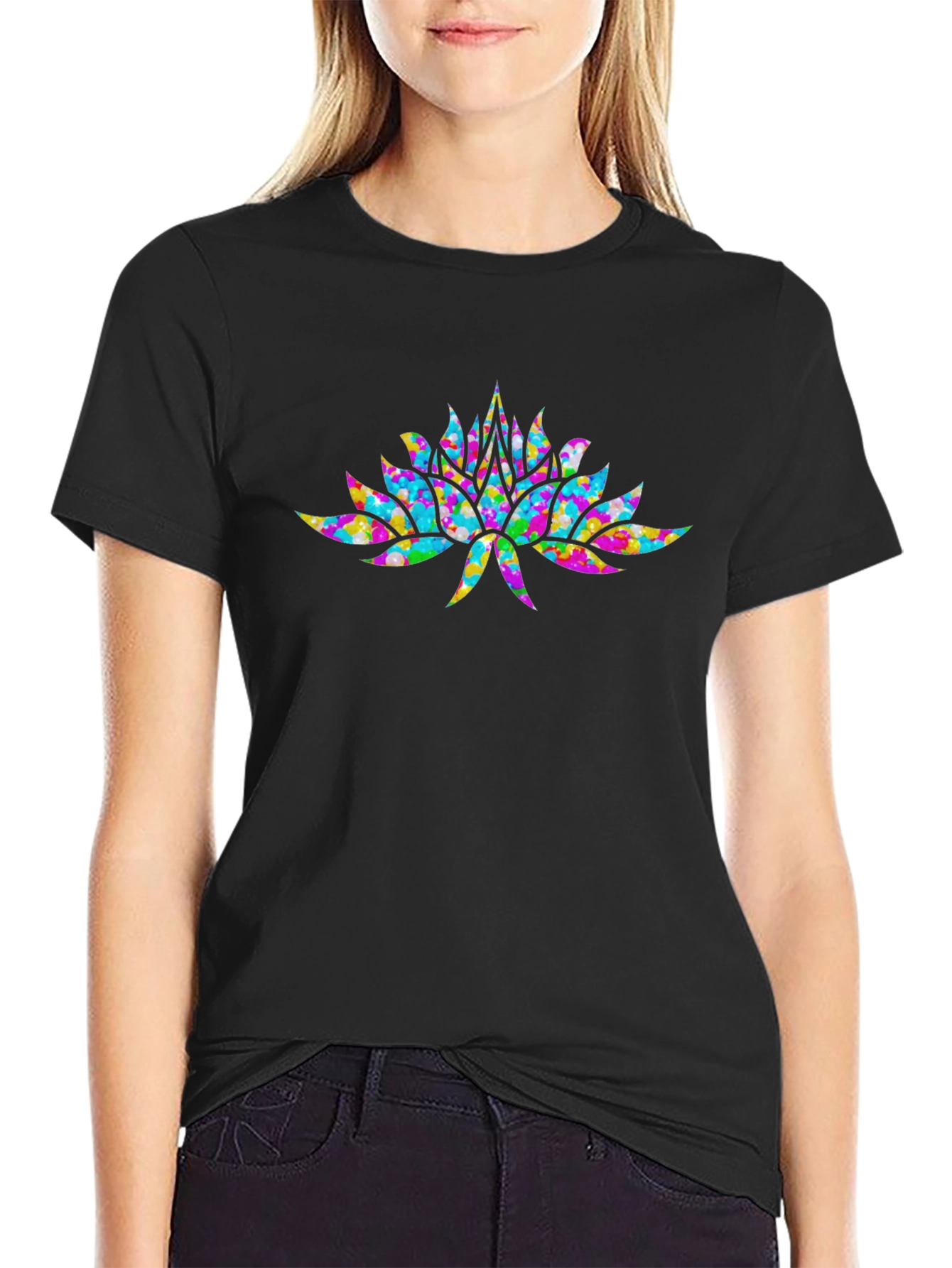 Lotus Flower Graphic Tee - Stylish Mens Black T-Shirt