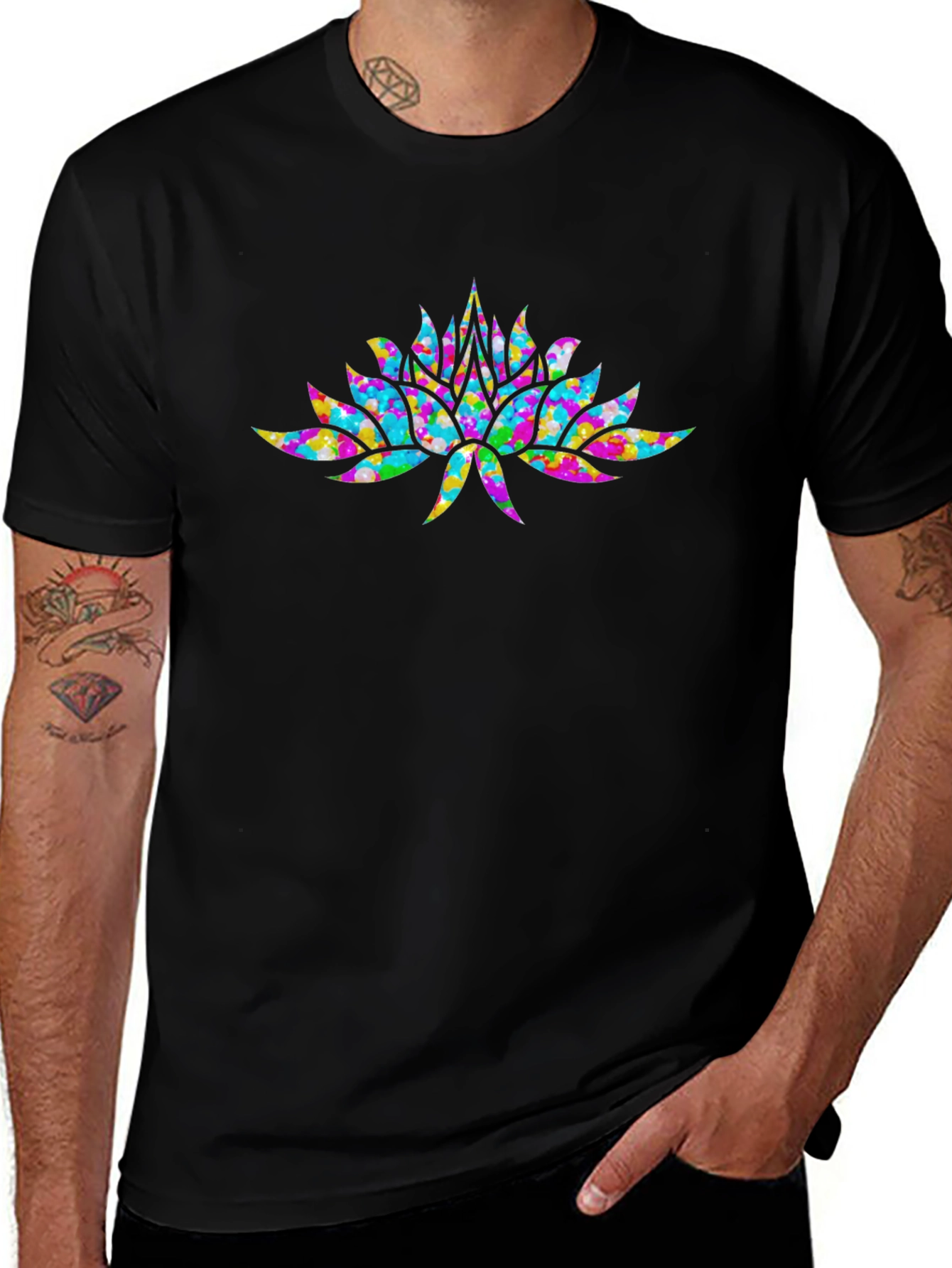 Lotus Flower Graphic Tee - Stylish Mens Black T-Shirt