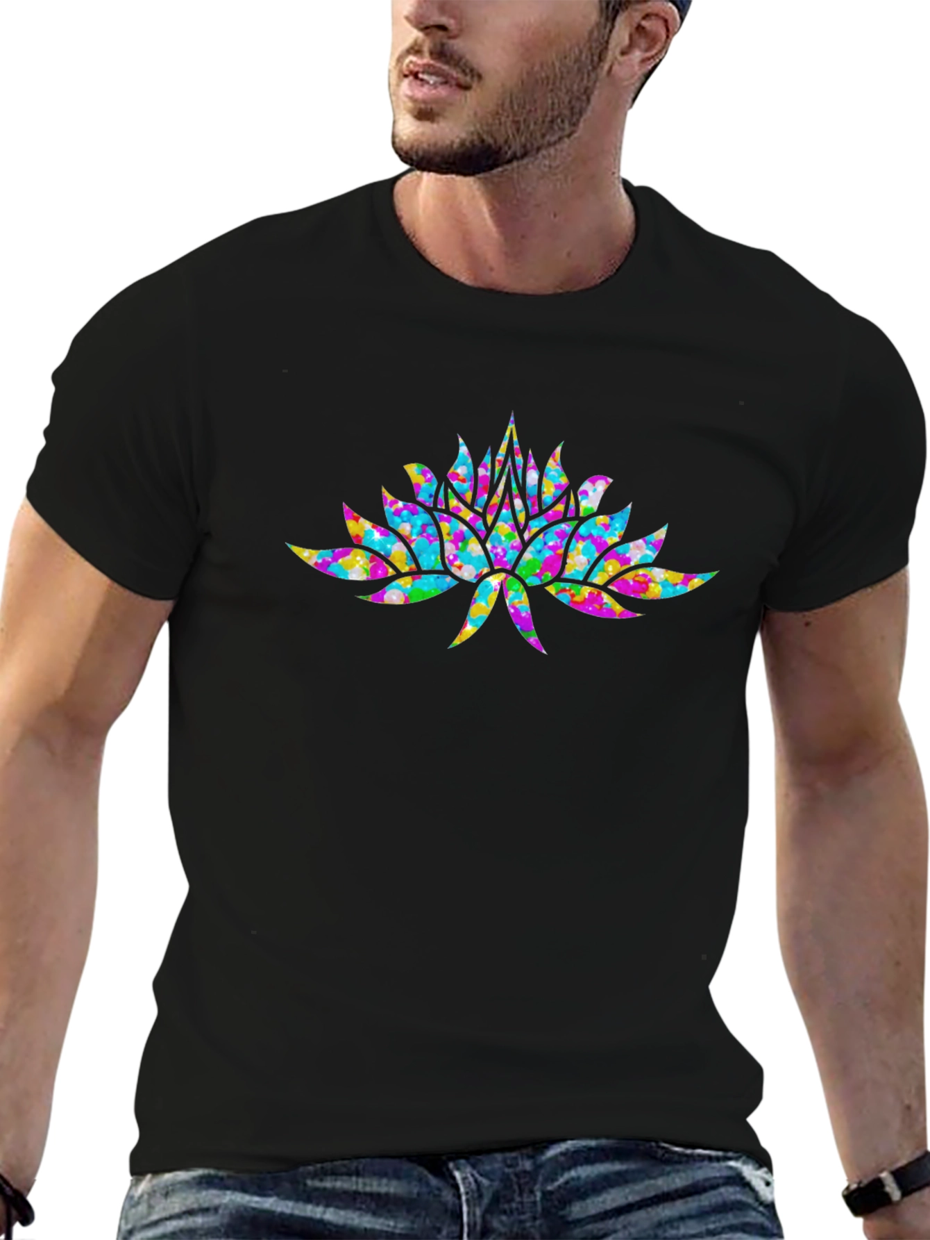 Lotus Flower Graphic Tee - Stylish Mens Black T-Shirt