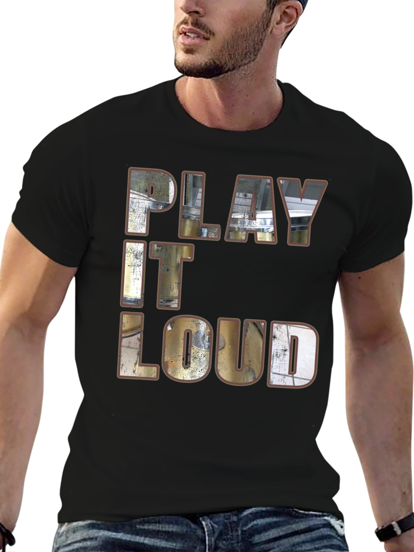 Play It Loud Black Graphic T-Shirt