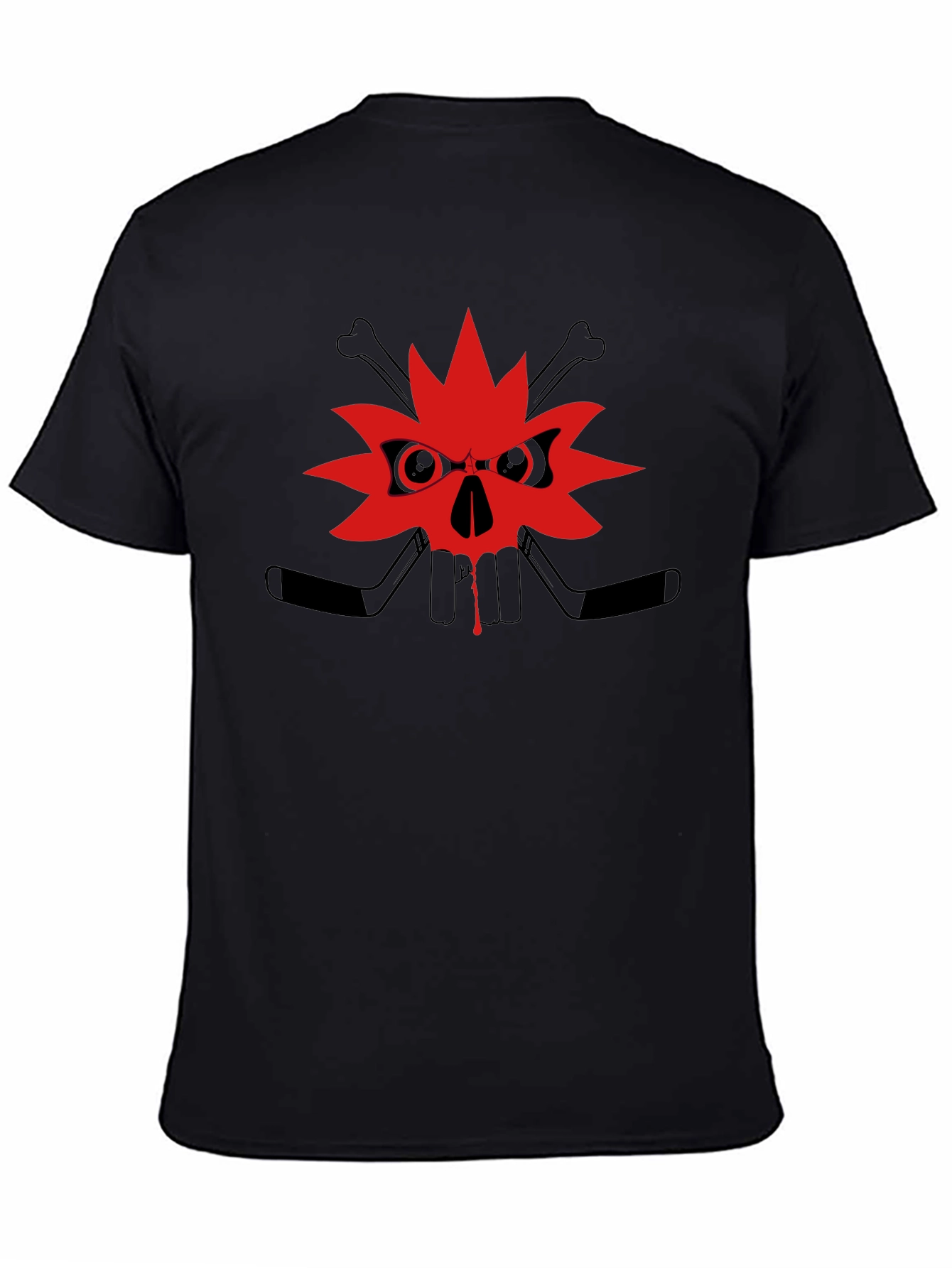 Edgy Skull Maple Leaf Graphic Tee - Black