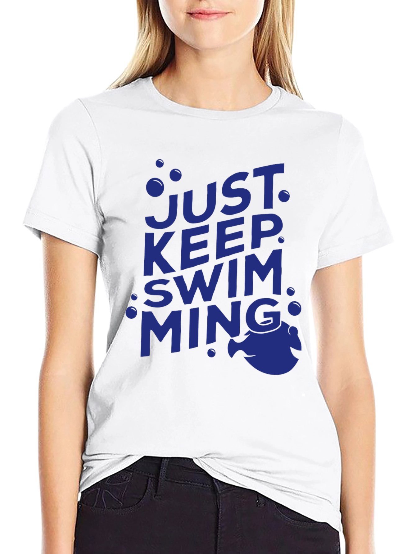 Just Keep Swimming Tee - Black Cotton Casual Shirt