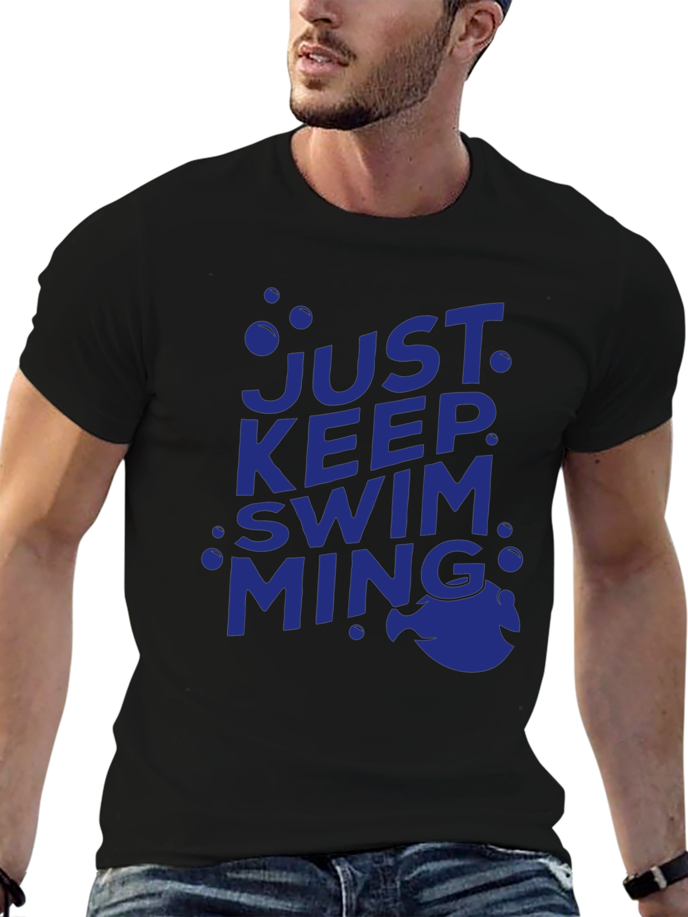 Just Keep Swimming Tee - Black Cotton Casual Shirt