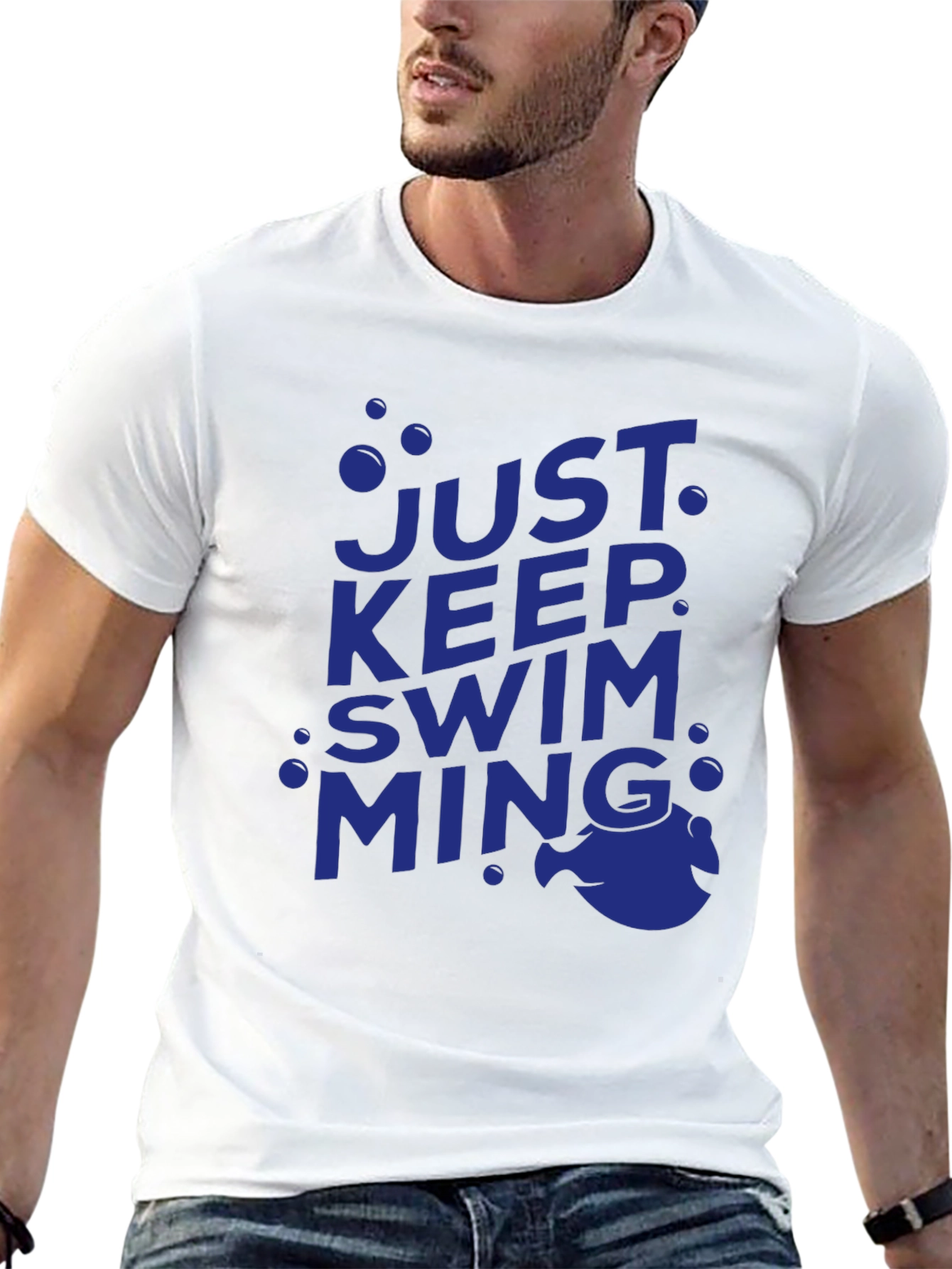 Just Keep Swimming Tee - Black Cotton Casual Shirt