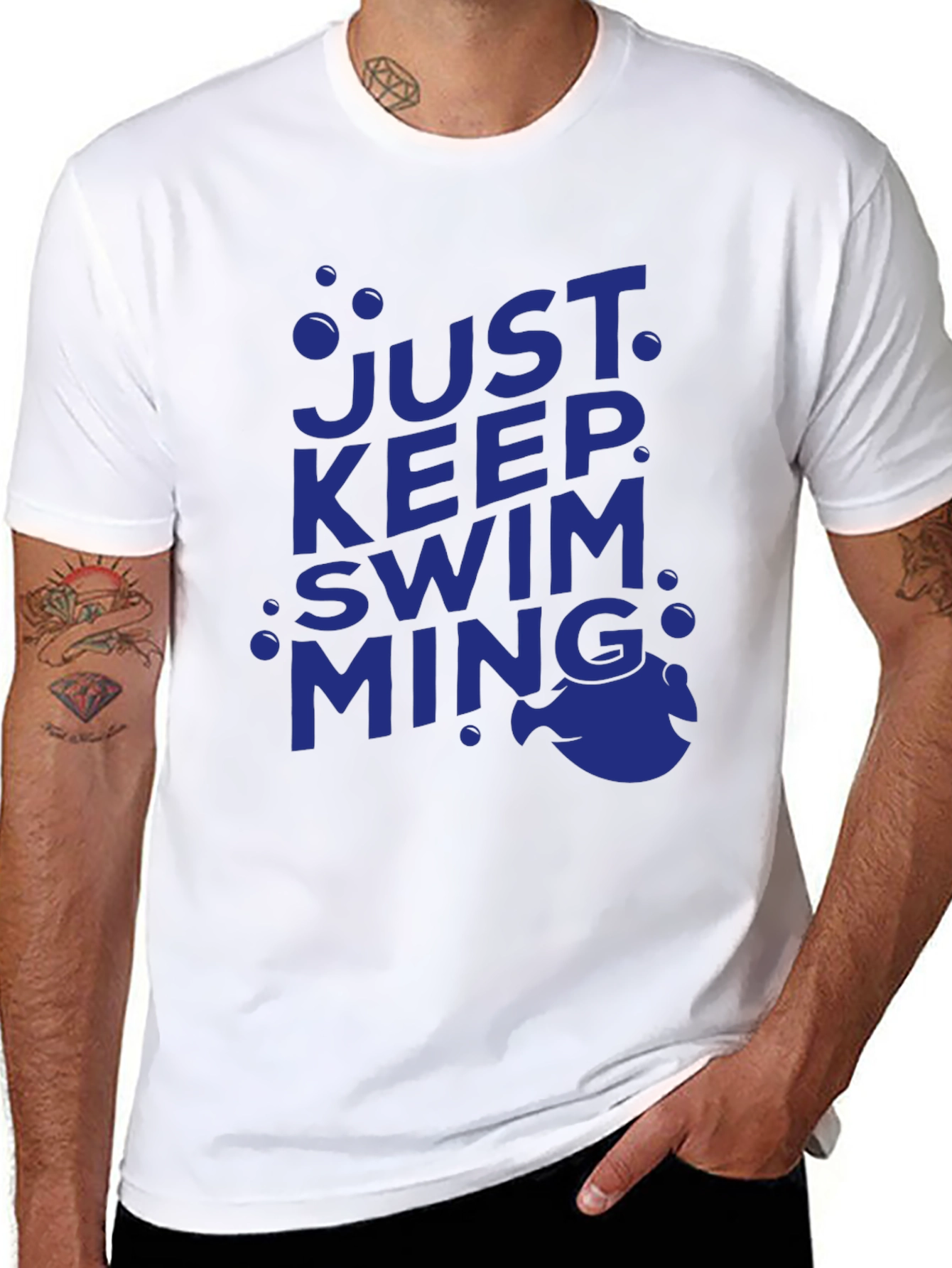 Just Keep Swimming Tee - Black Cotton Casual Shirt