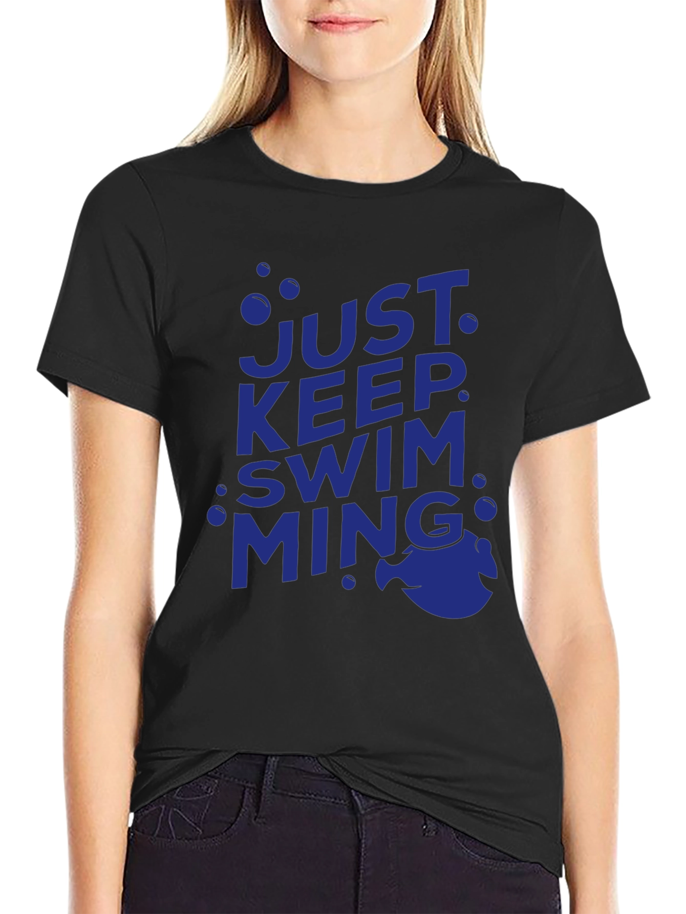 Just Keep Swimming Tee - Black Cotton Casual Shirt