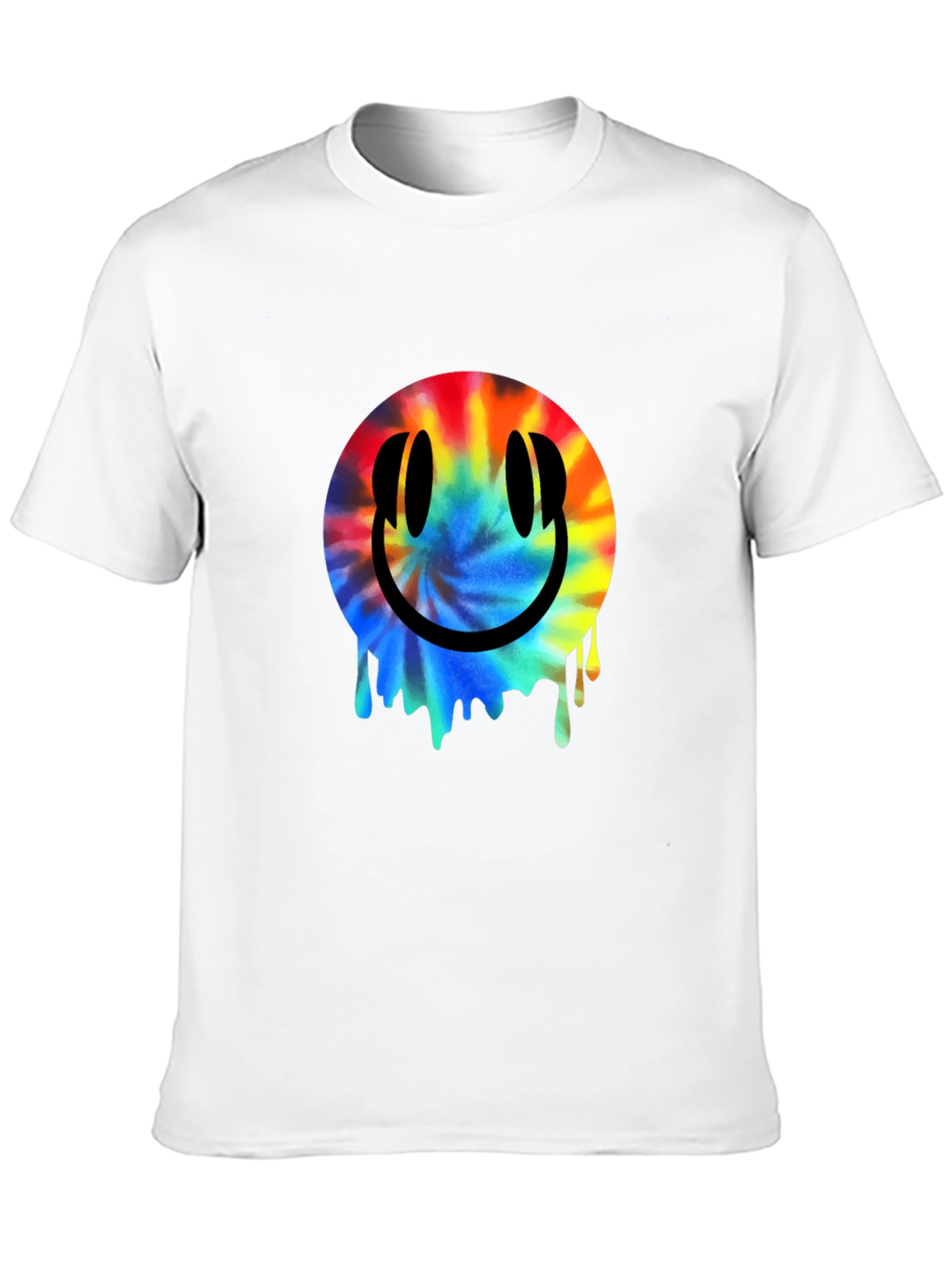 Smiley Face Tie-Dye Drip Black T-Shirt