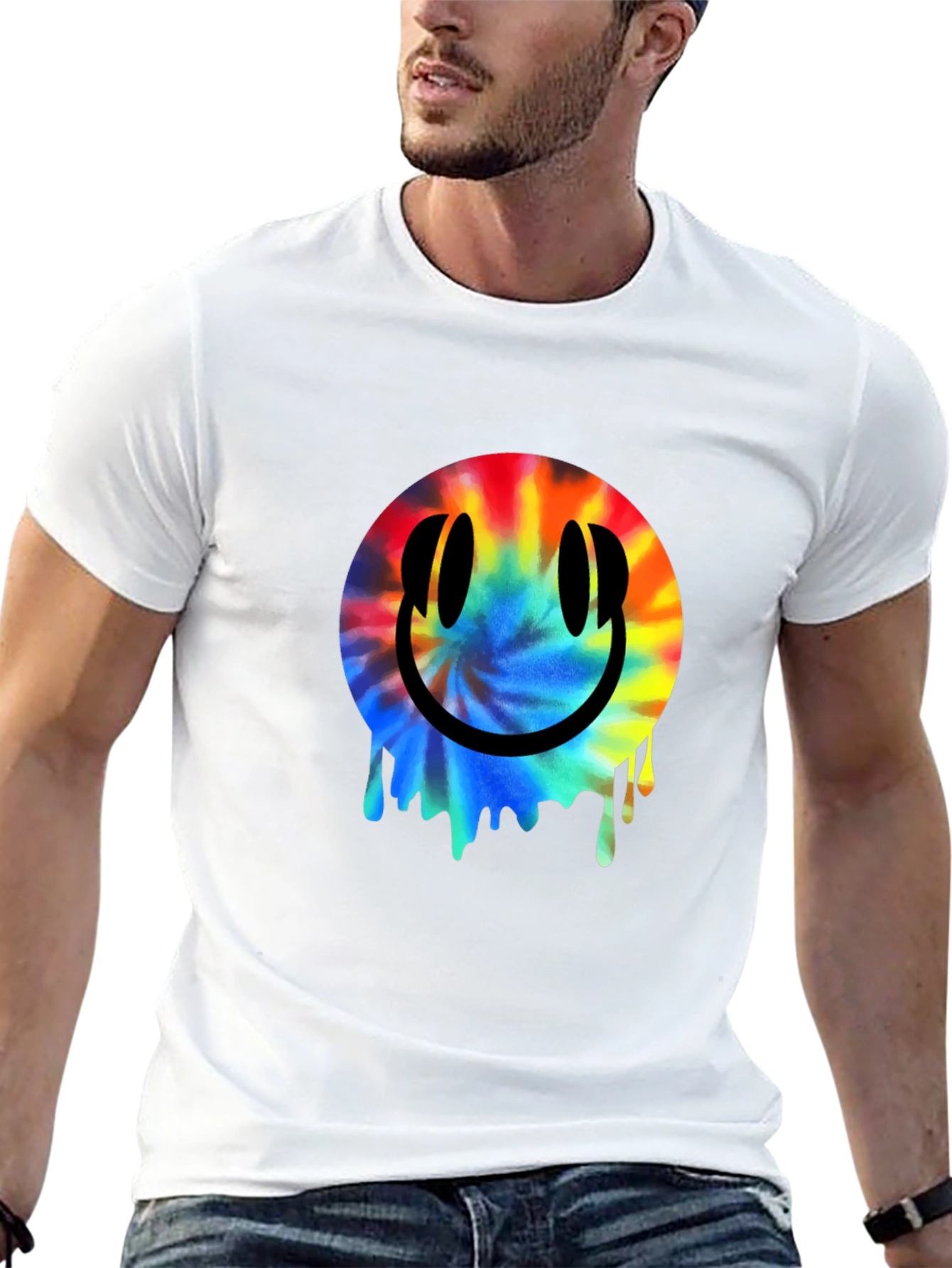 Smiley Face Tie-Dye Drip Black T-Shirt
