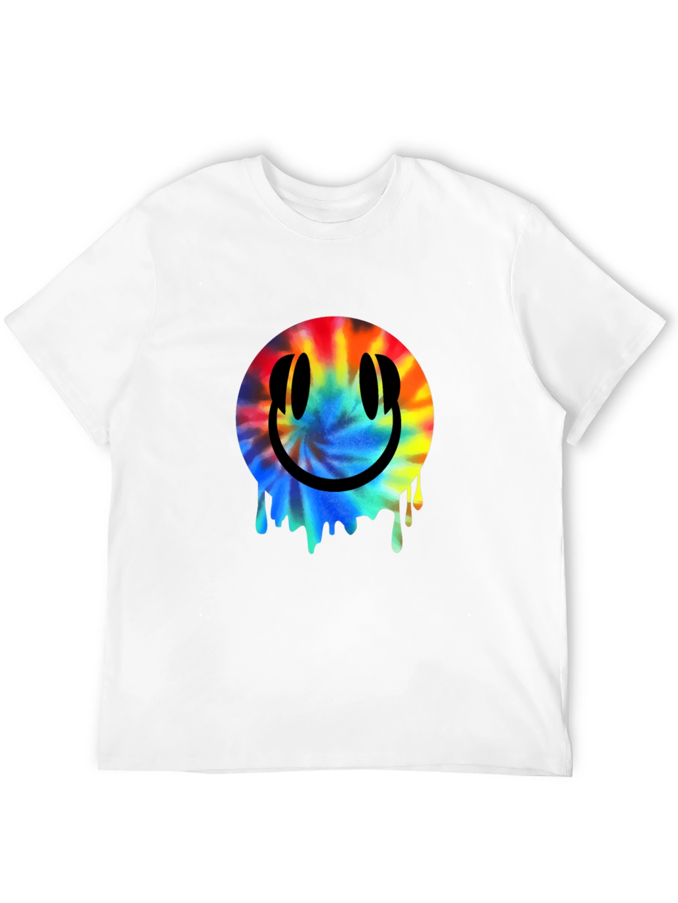 Smiley Face Tie-Dye Drip Black T-Shirt