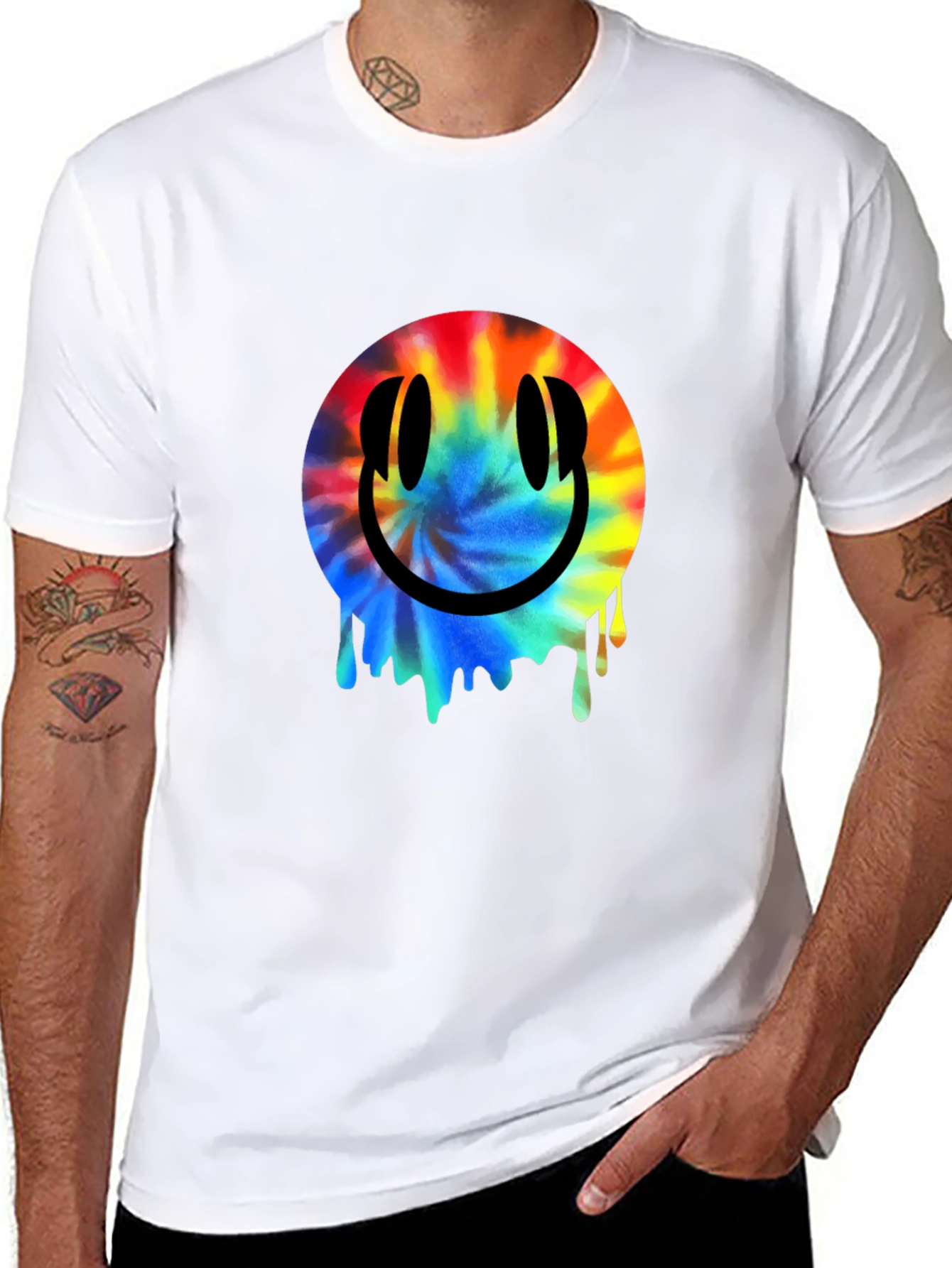 Smiley Face Tie-Dye Drip Black T-Shirt