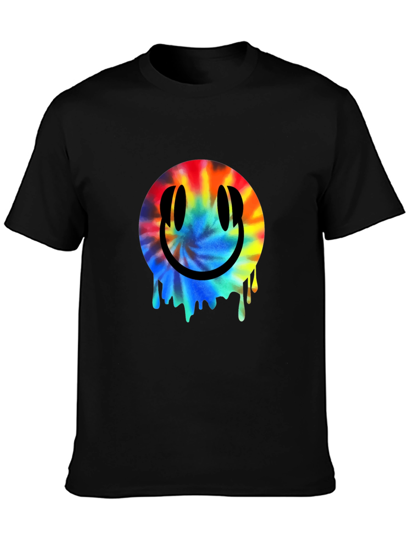 Smiley Face Tie-Dye Drip Black T-Shirt