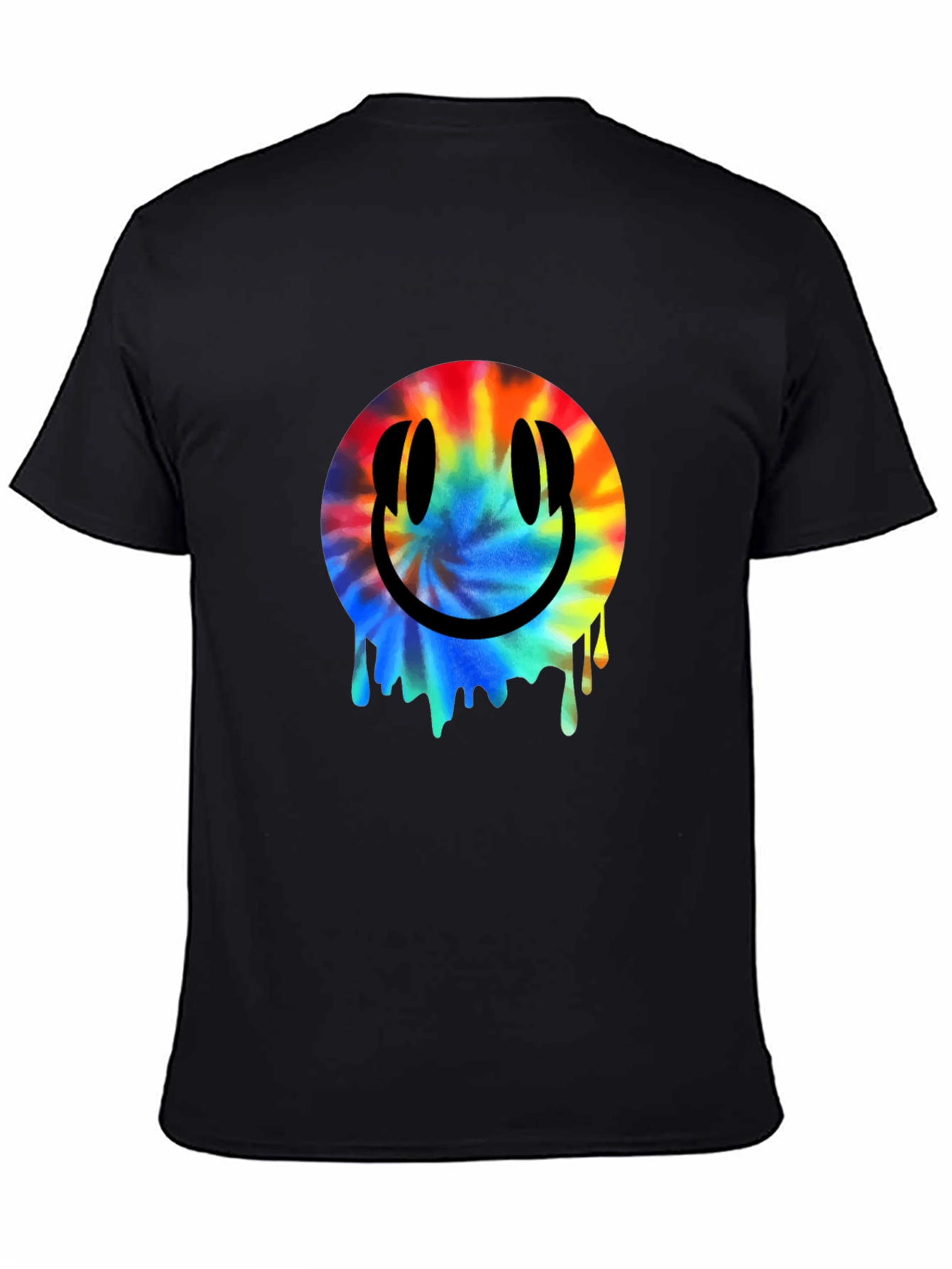 Smiley Face Tie-Dye Drip Black T-Shirt