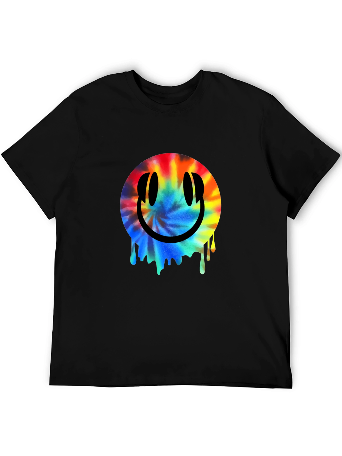 Smiley Face Tie-Dye Drip Black T-Shirt