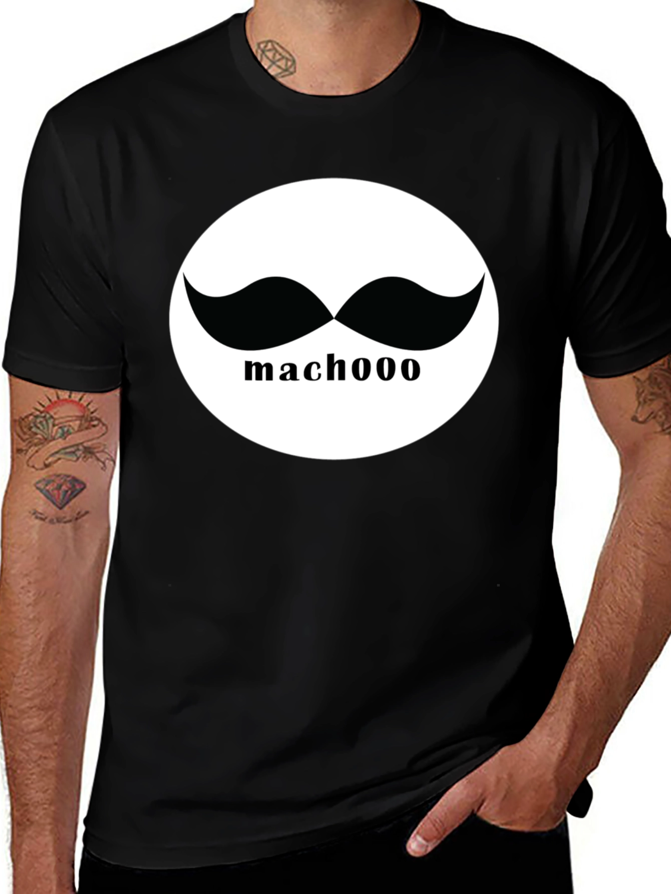 Macho Mustache T-Shirt - Black Cotton Graphic Tee