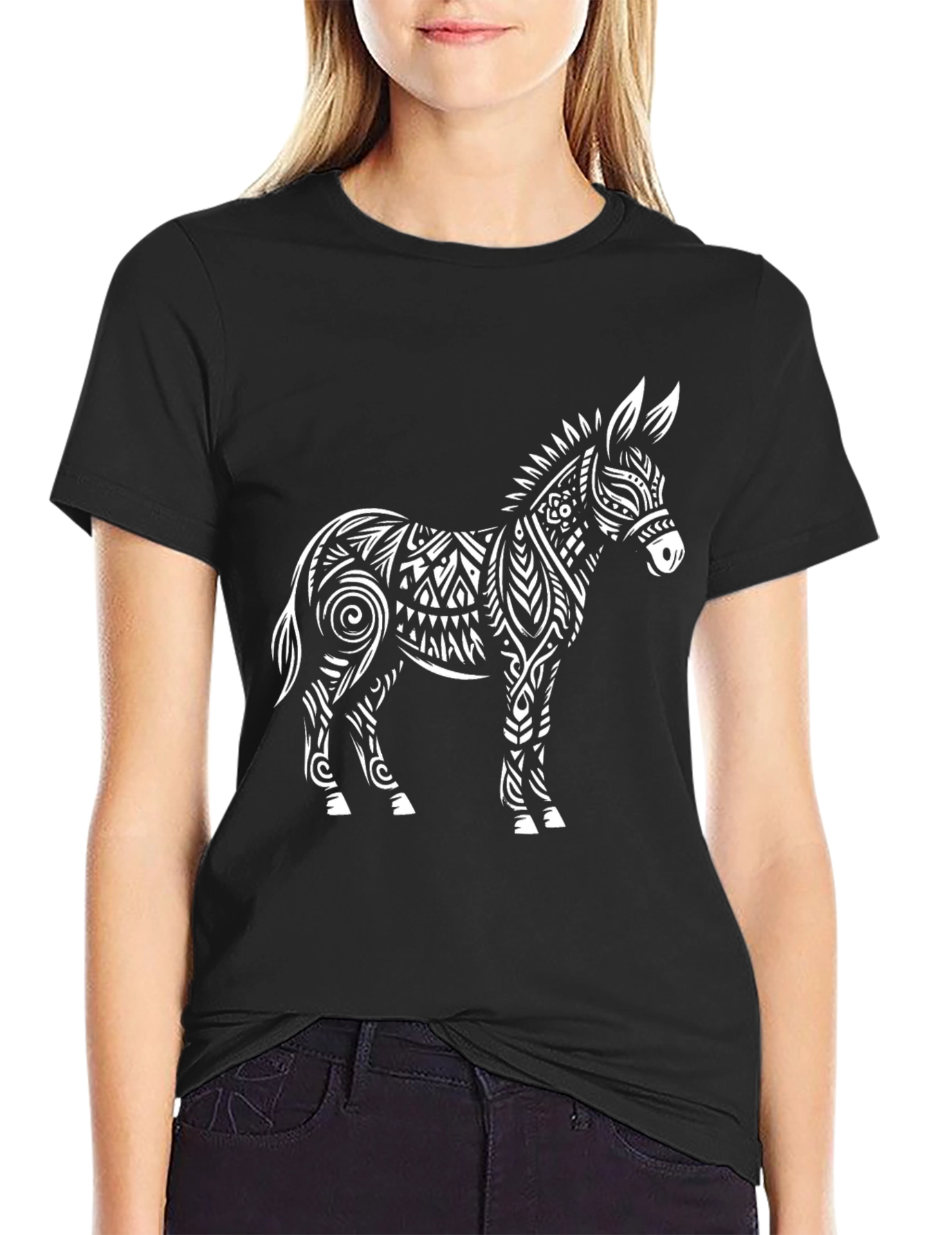 Tribal Donkey Graphic Tee - Unique Mens Black T-Shirt