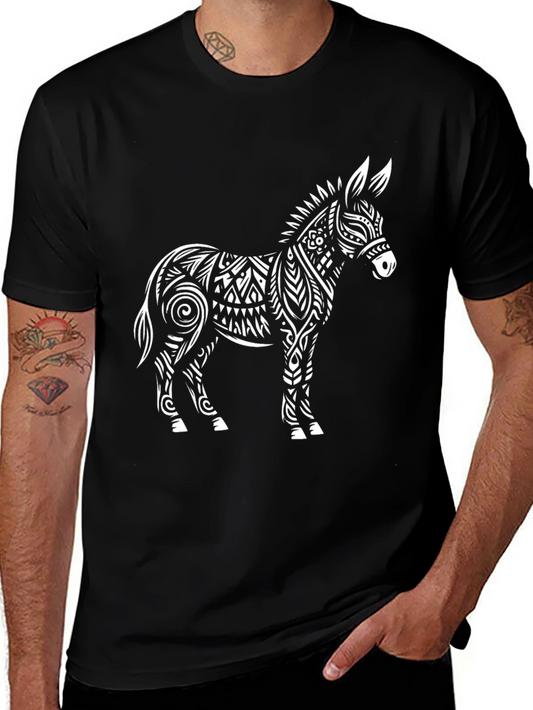 Tribal Donkey Graphic Tee - Unique Mens Black T-Shirt