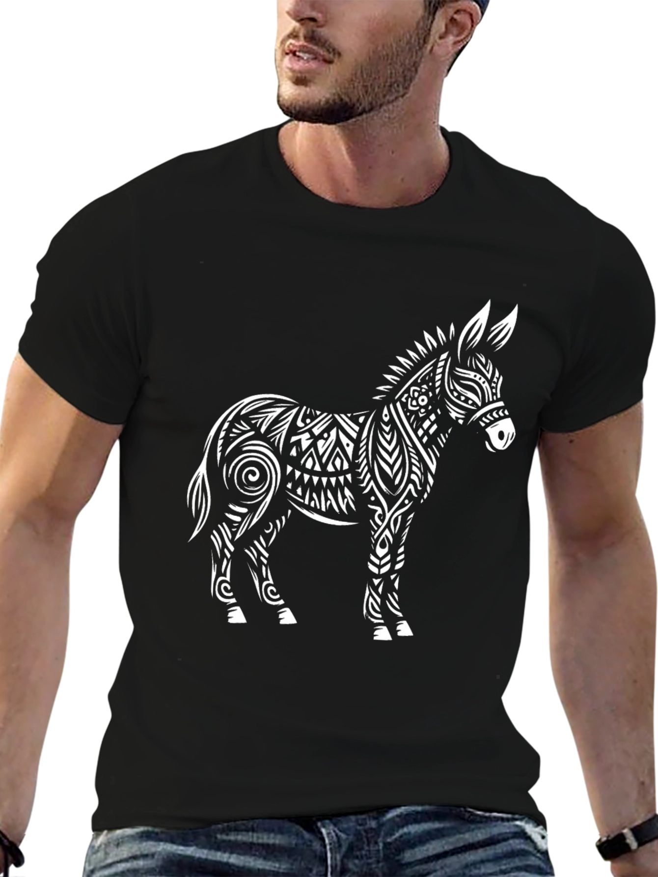 Tribal Donkey Graphic Tee - Unique Mens Black T-Shirt