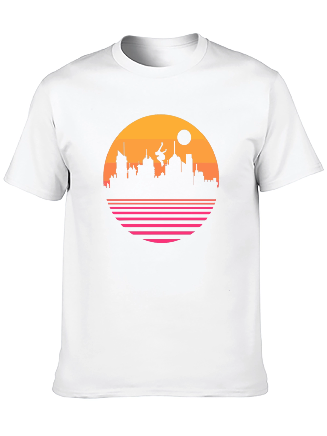 Retro Sunset Cityscape Black T-Shirt