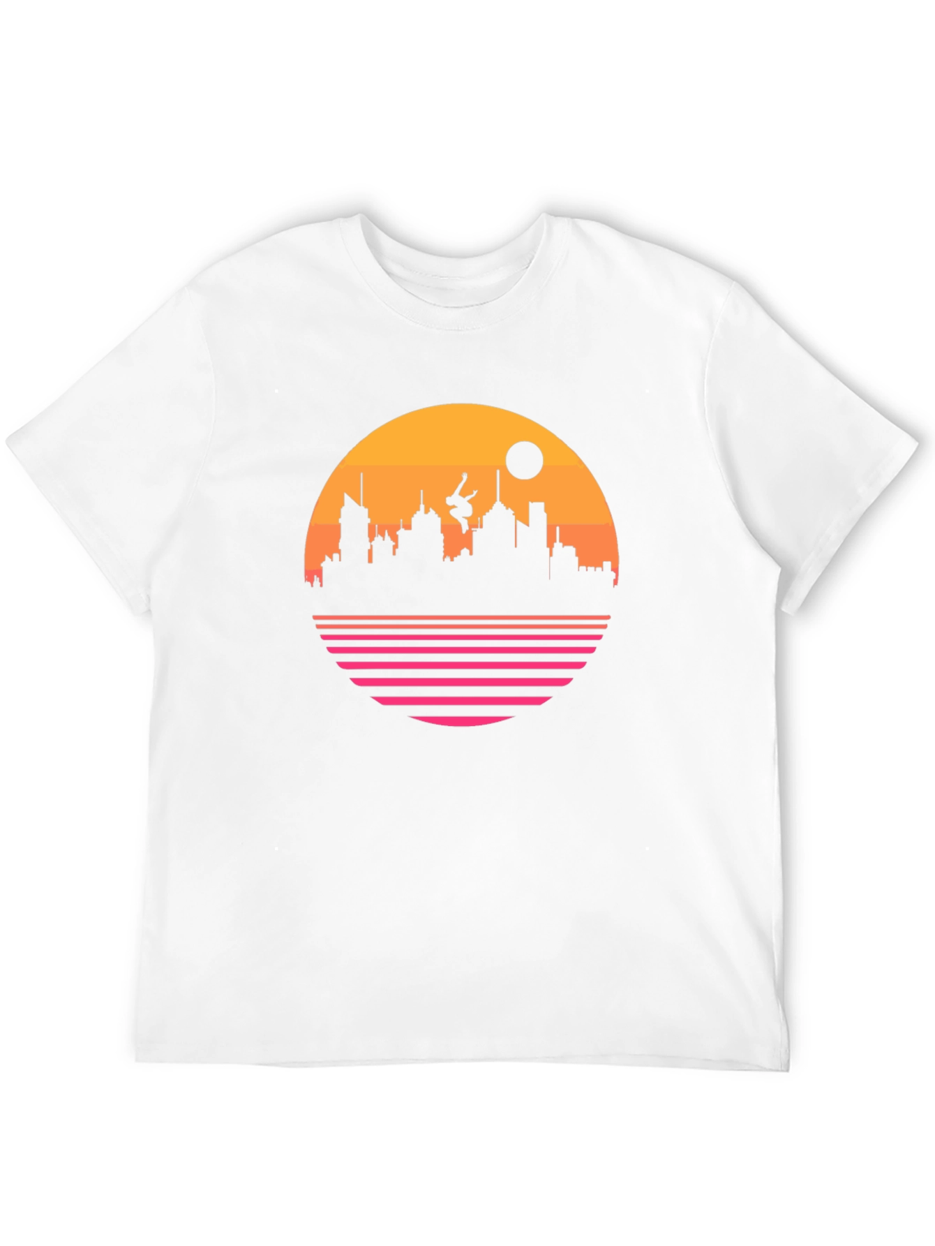 Retro Sunset Cityscape Black T-Shirt