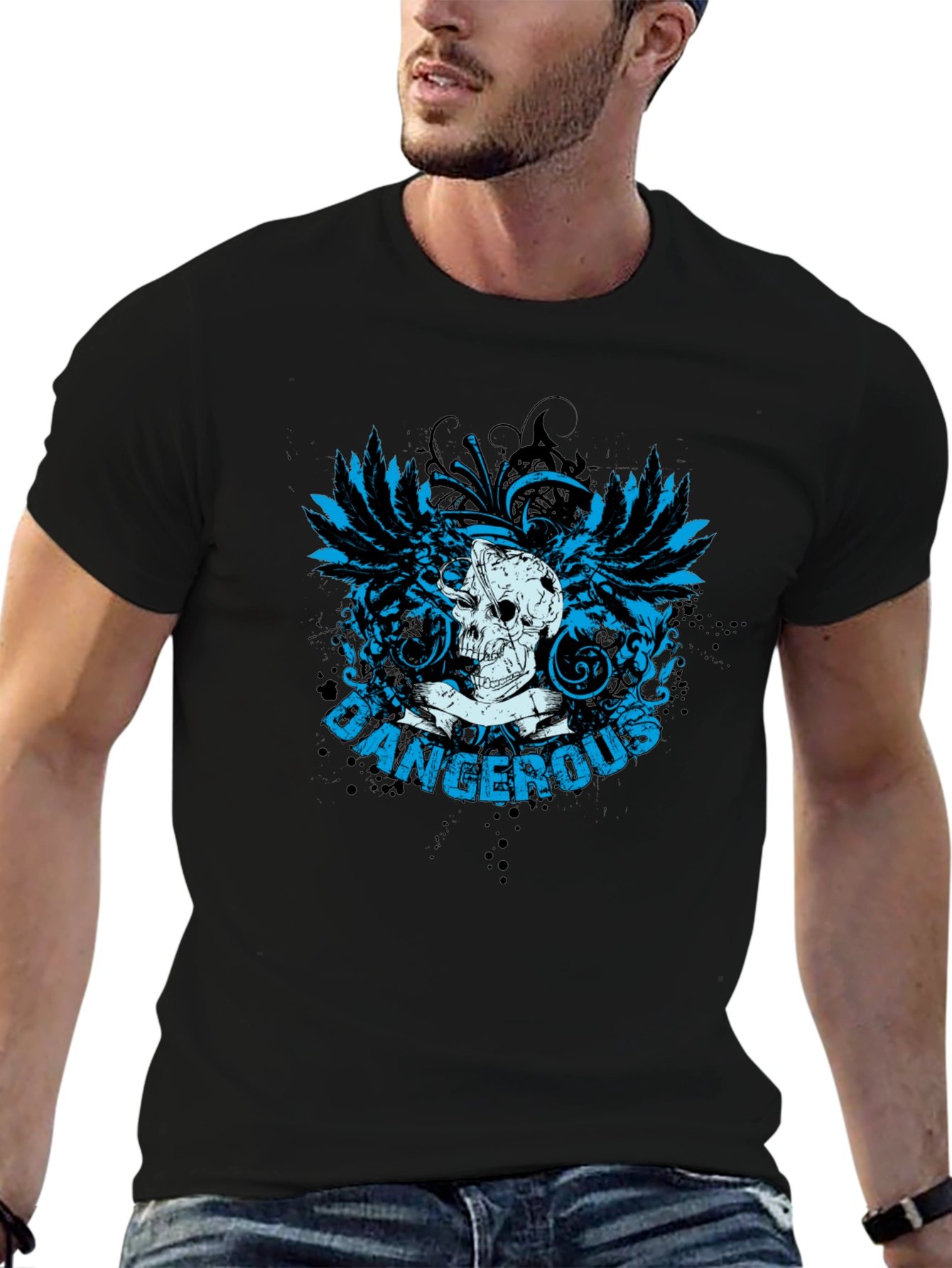 Dangerous Skull Graphic Print Mens Black T-shirt