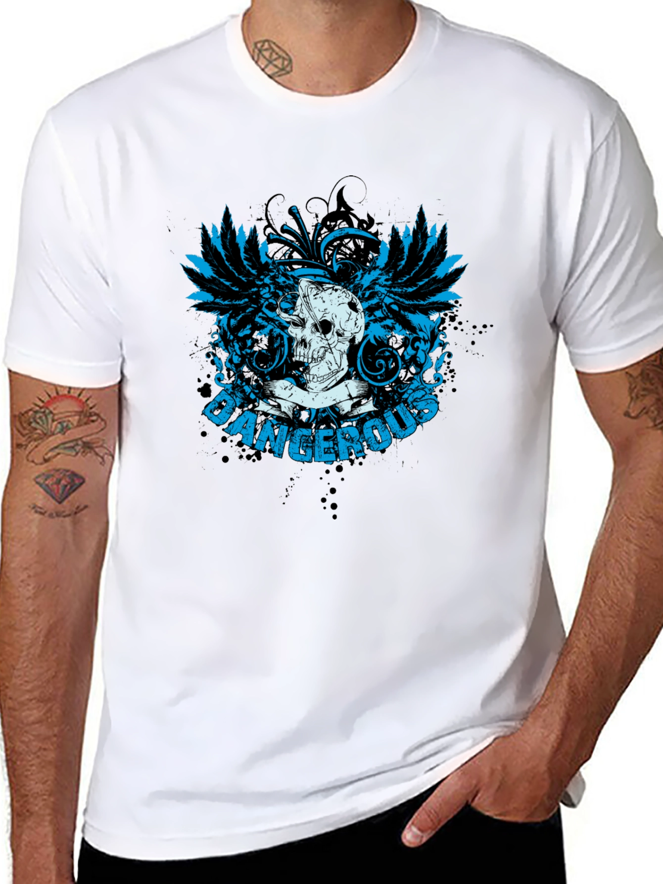 Dangerous Skull Graphic Print Mens Black T-shirt