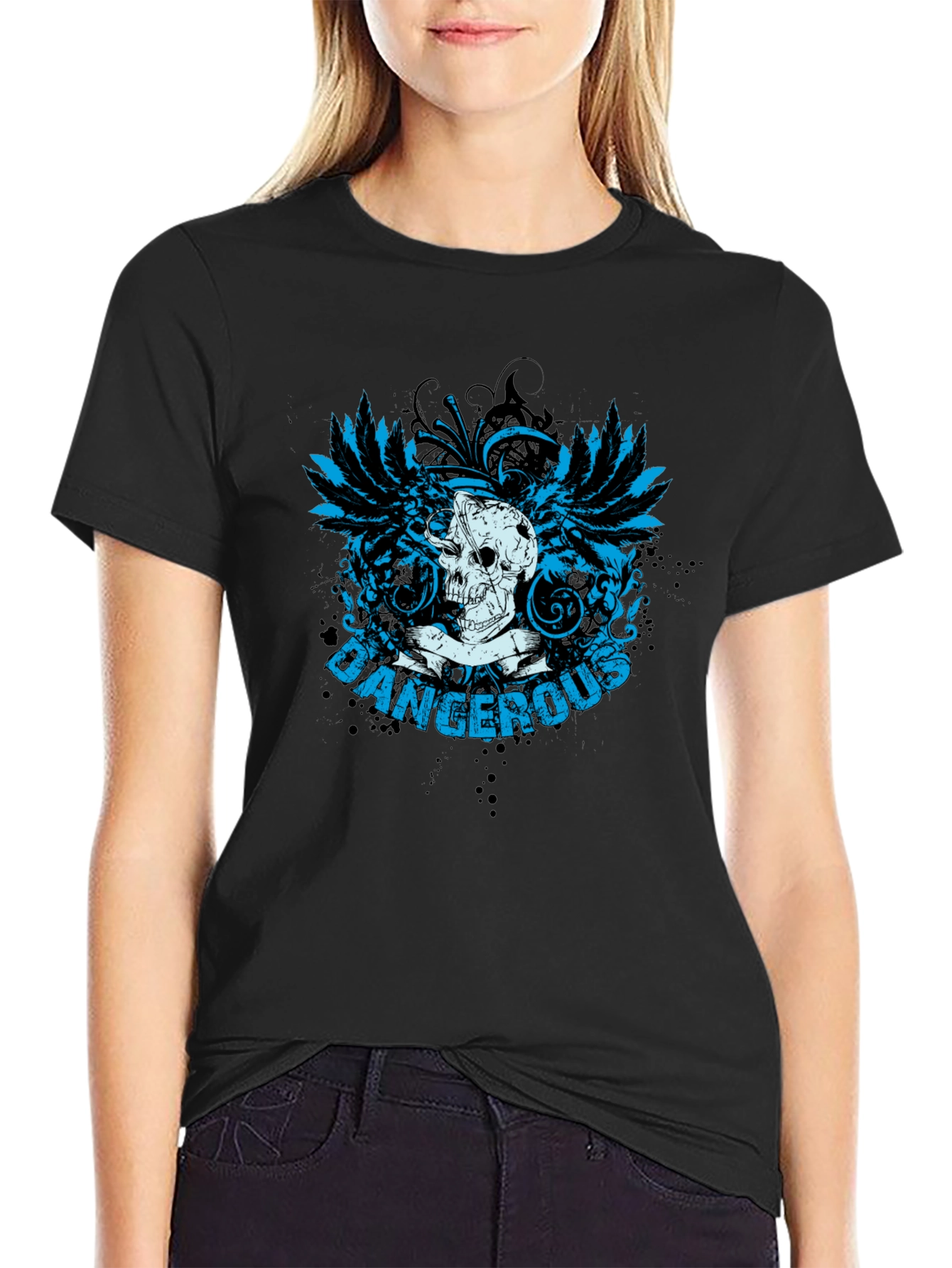 Dangerous Skull Graphic Print Mens Black T-shirt