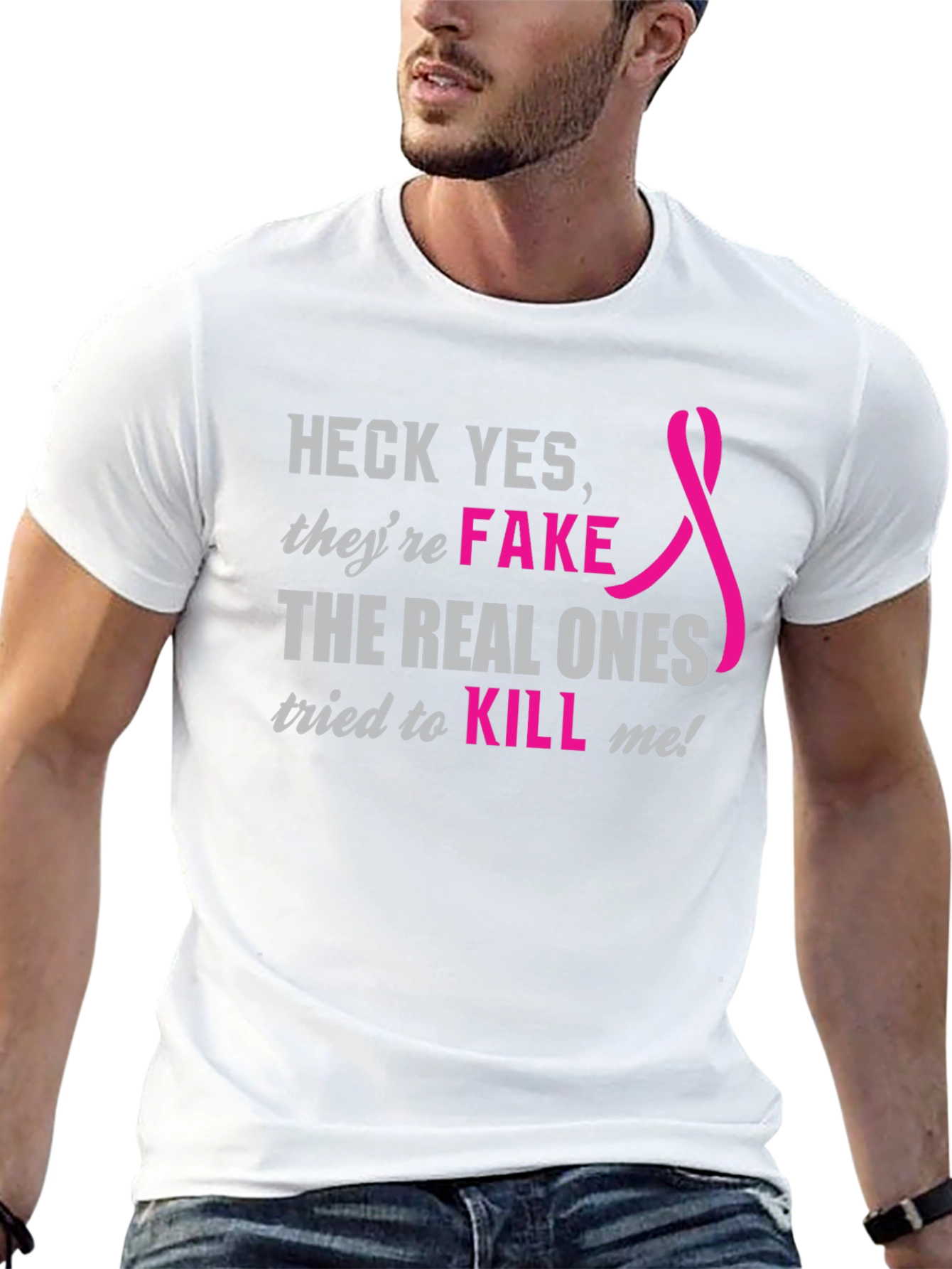 Heck Yes Fake Breast Cancer Awareness Tee