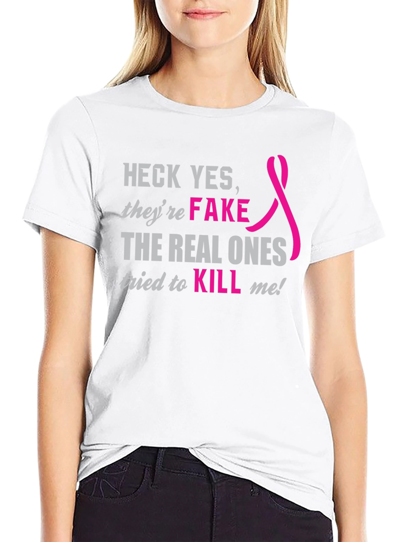 Heck Yes Fake Breast Cancer Awareness Tee