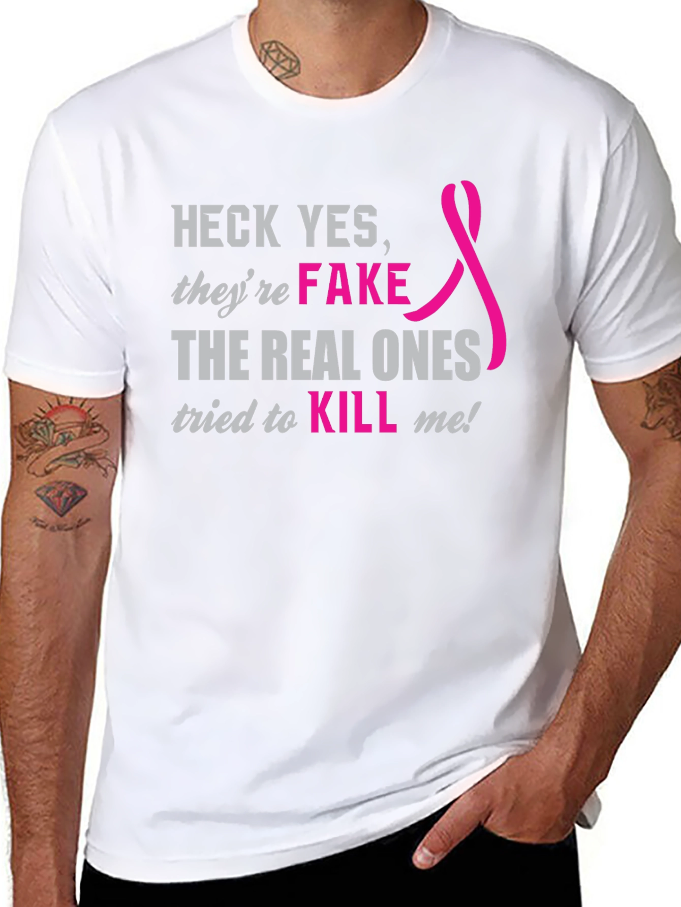 Heck Yes Fake Breast Cancer Awareness Tee
