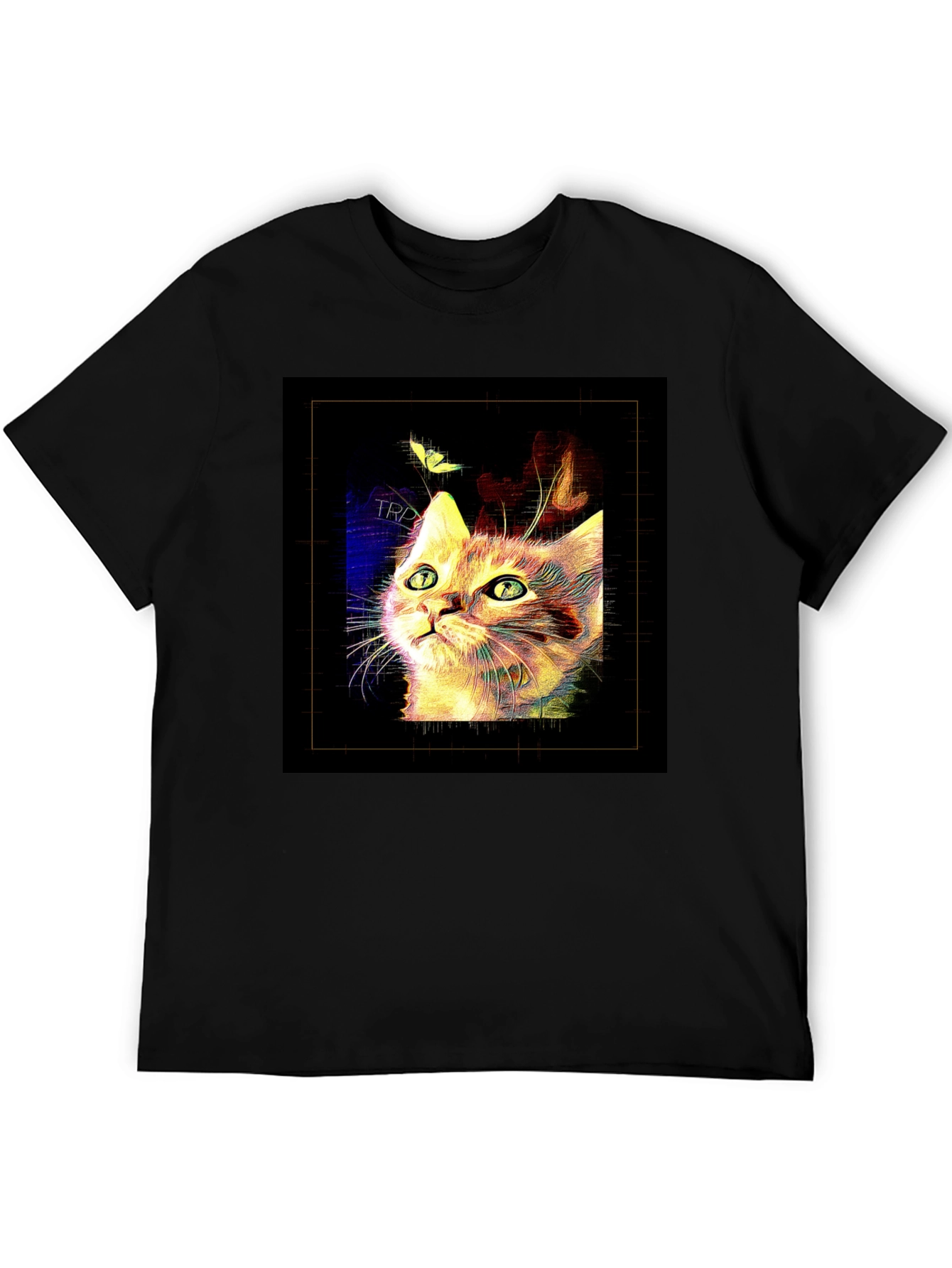 Abstract Cat & Butterfly Black Graphic Tee