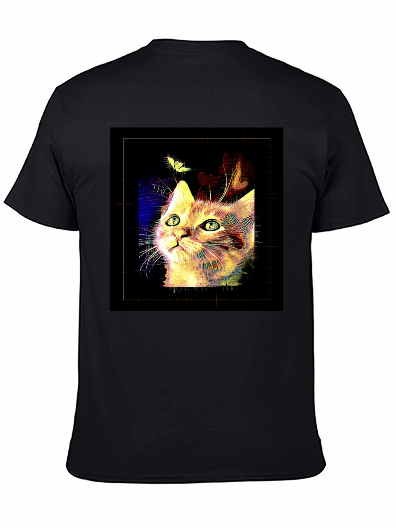 Abstract Cat & Butterfly Black Graphic Tee